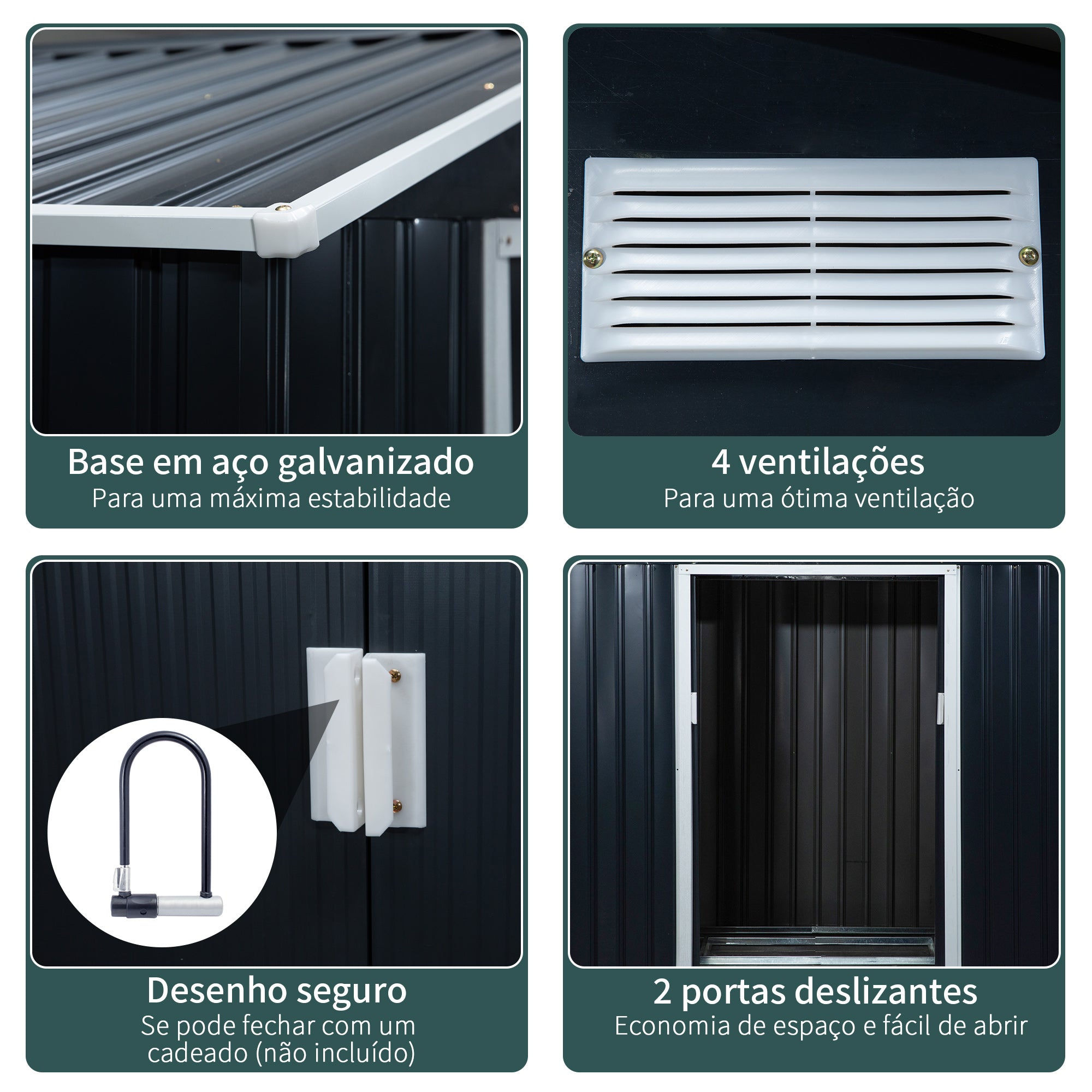 Abrigo de Jardim Metálico 213x130x185 cm - Cinza Escuro