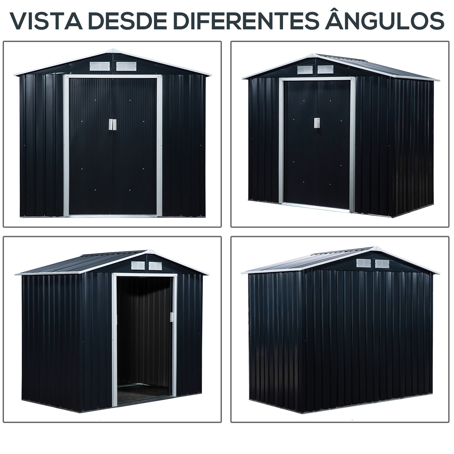 Abrigo de Jardim Metálico 213x130x185 cm - Cinza Escuro