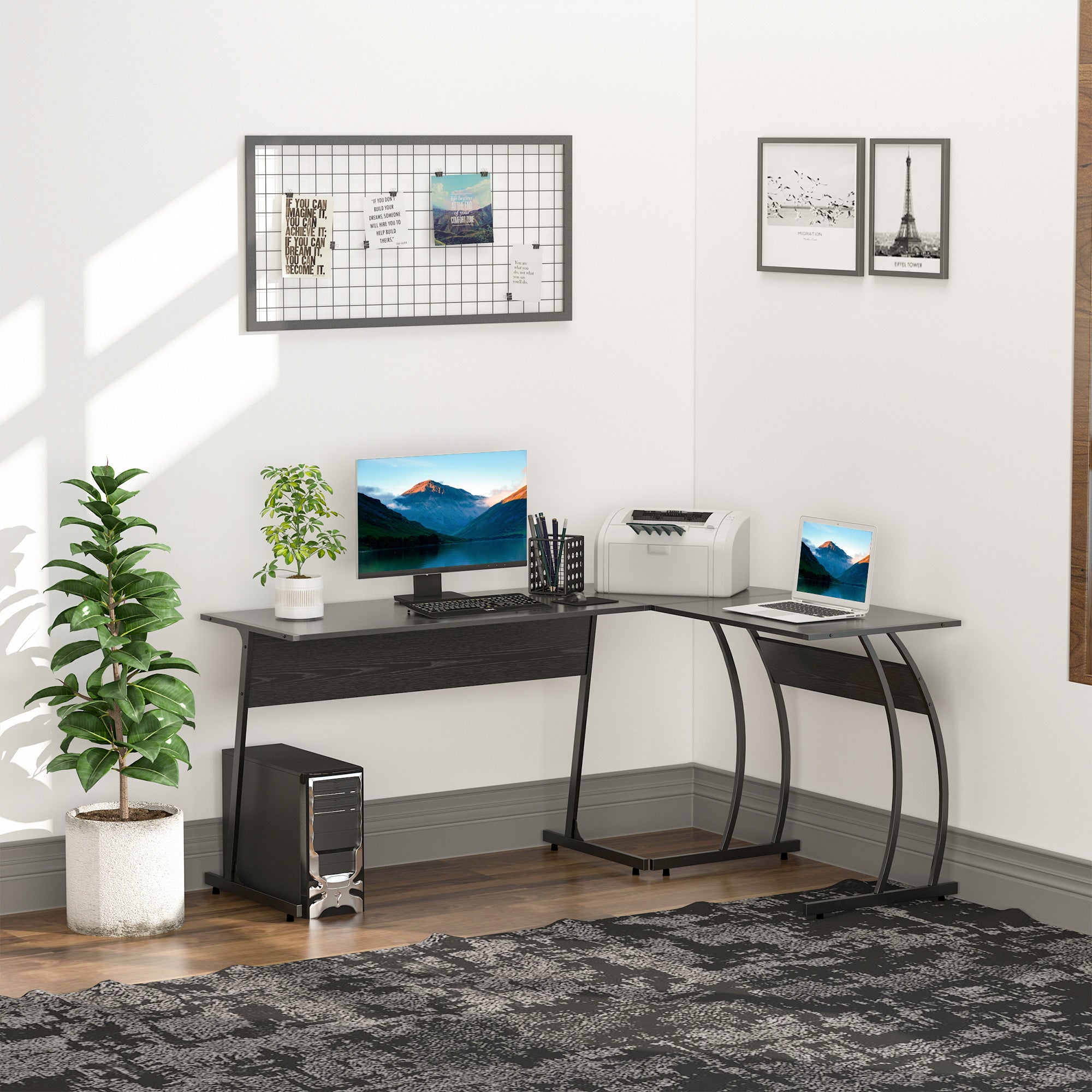 Secretária em Forma de L 112,5x152x74 cm - Preto