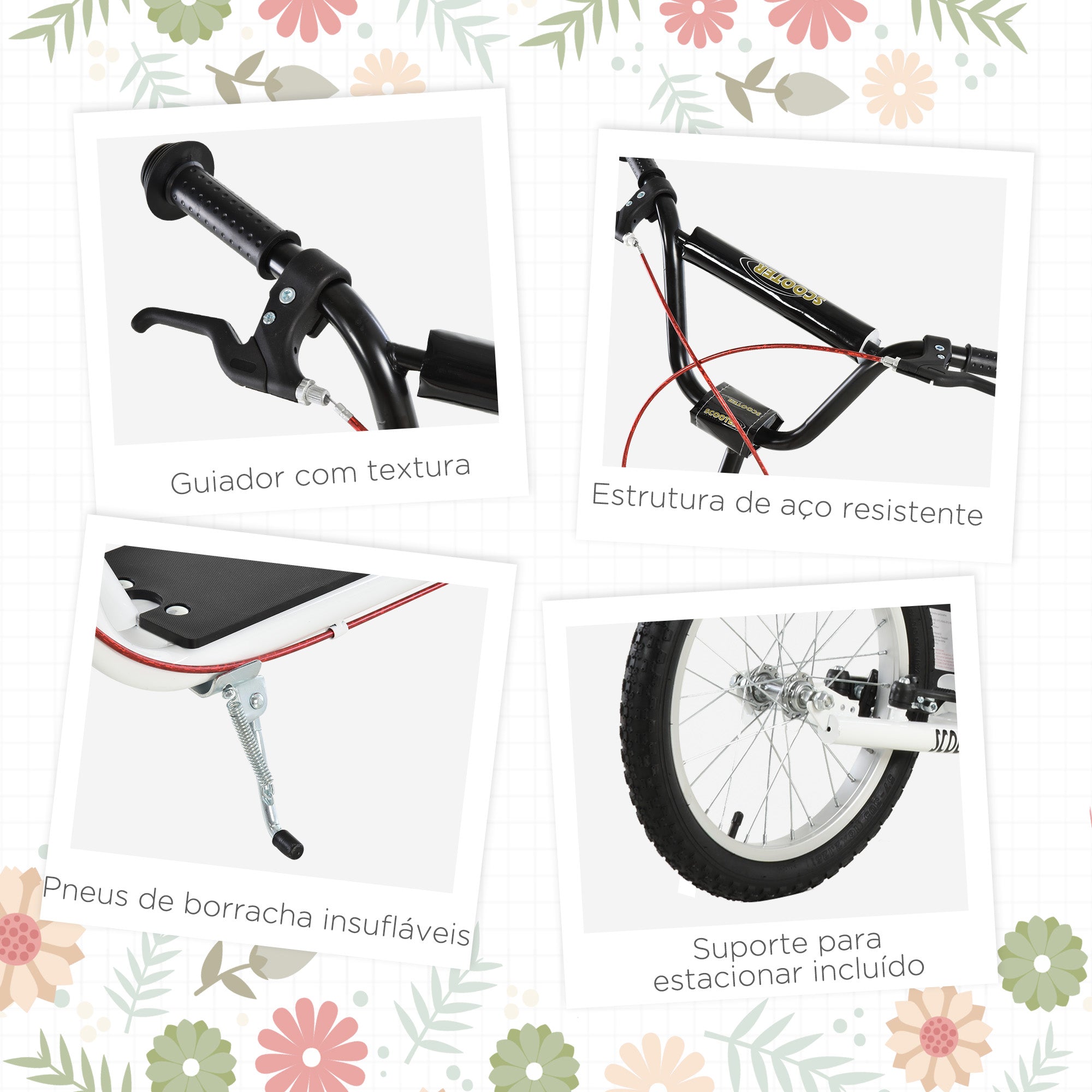 Trotinete para Crianças e Adolescentes - 139x58x90-96 cm - Branco