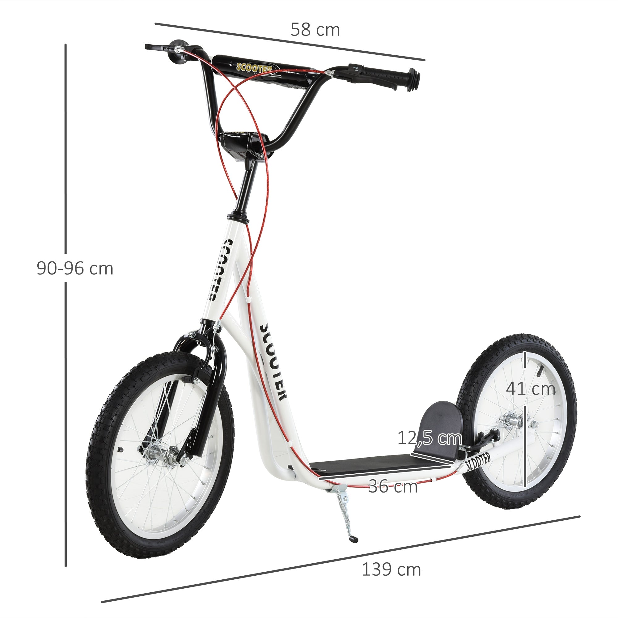 Trotinete para Crianças e Adolescentes - 139x58x90-96 cm - Branco