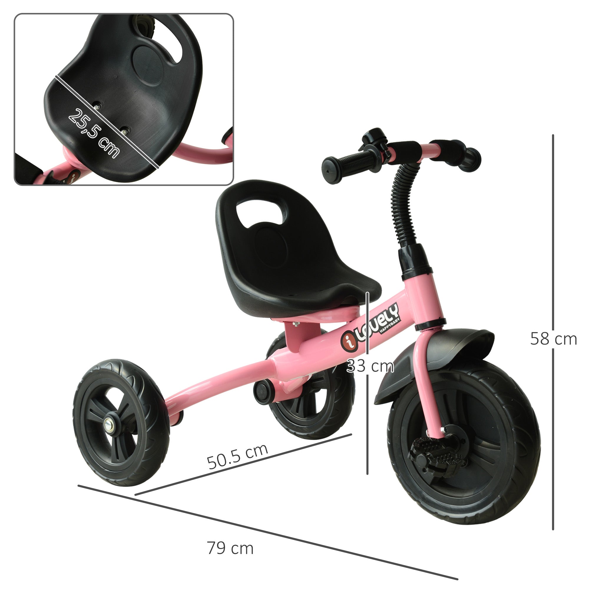 Triciclo Infantil Rosa 79x50,5x58 cm - Diversão e Segurança para Crianças