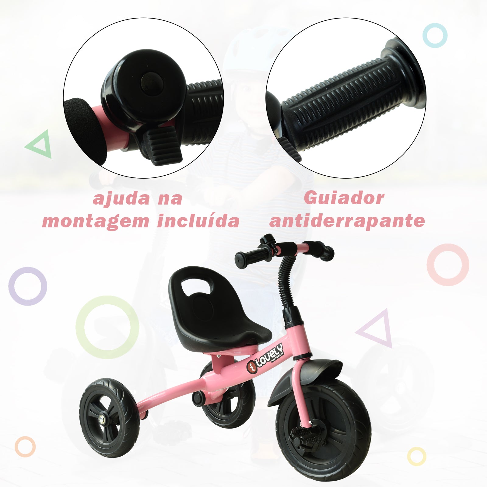 Triciclo Infantil Rosa 79x50,5x58 cm - Diversão e Segurança para Crianças