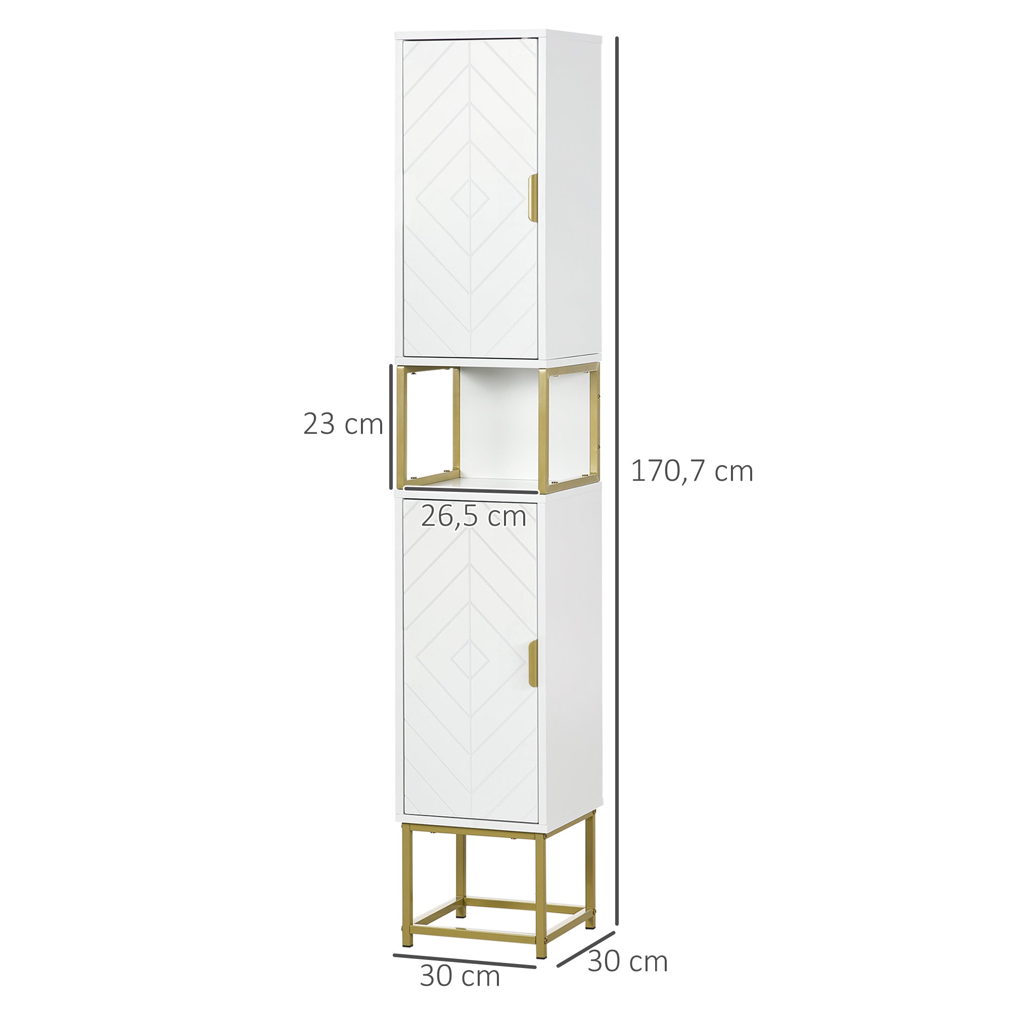 Móvel Auxiliar Casa de Banho 30x30x170,7 cm Branco e Dourado