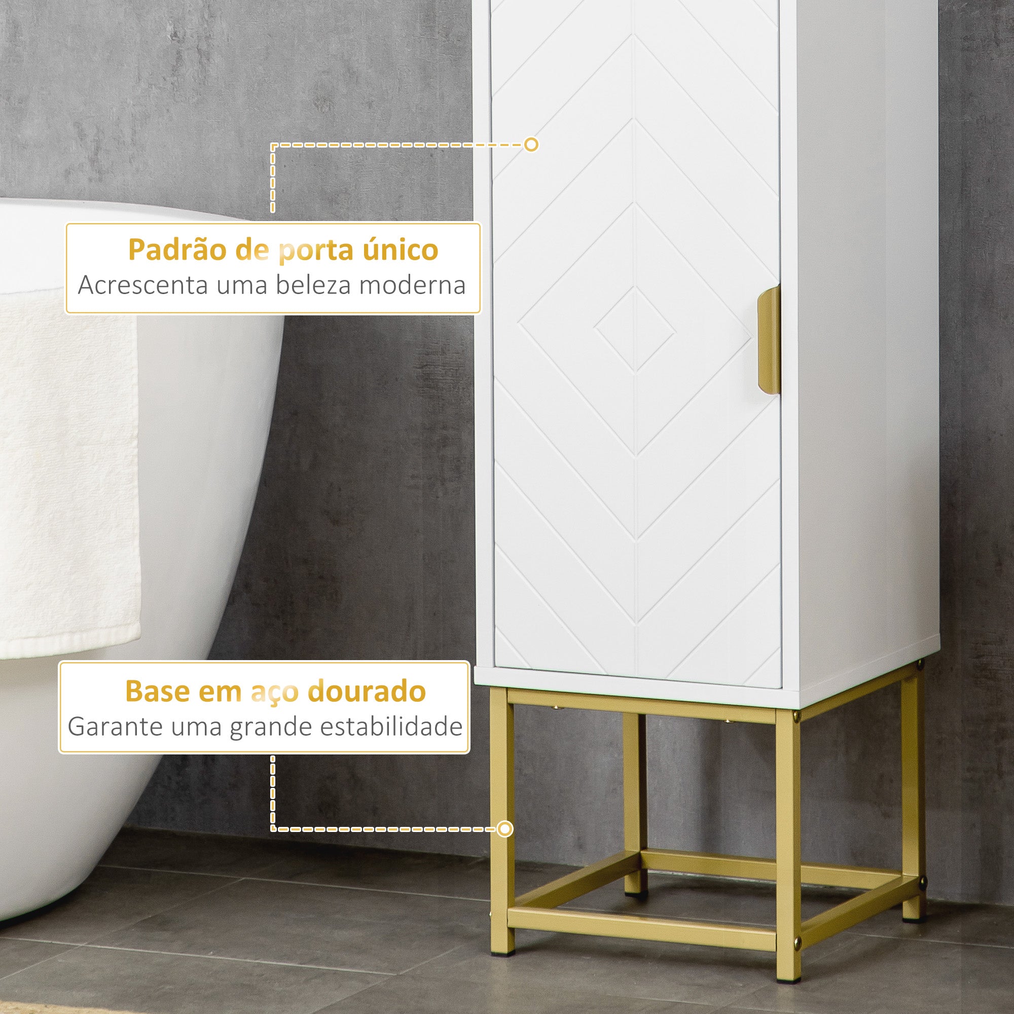 Móvel Auxiliar Casa de Banho 30x30x170,7 cm Branco e Dourado