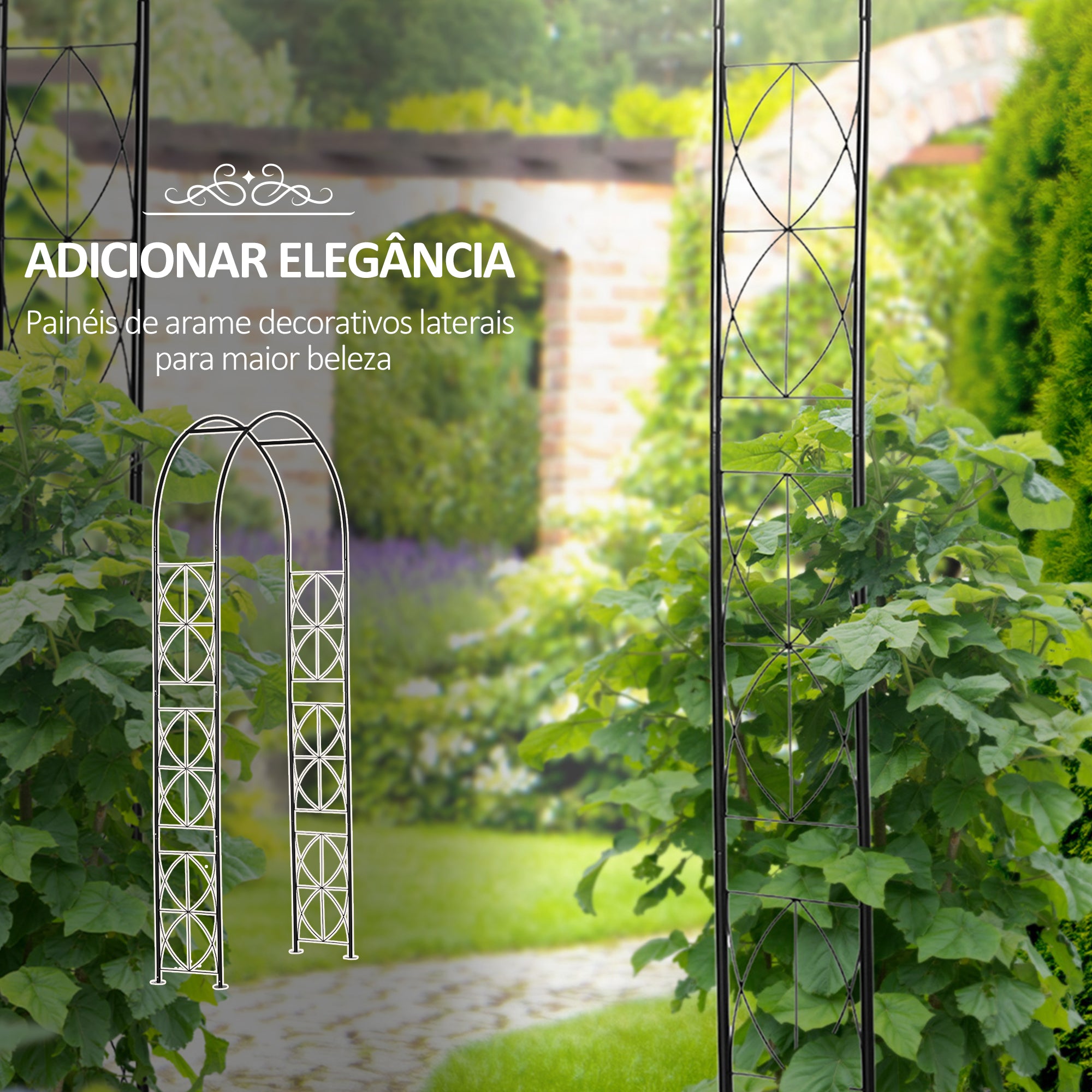 Arco de Jardim Decorativo Metal Treliça para Plantas 114x30x230 cm Preto