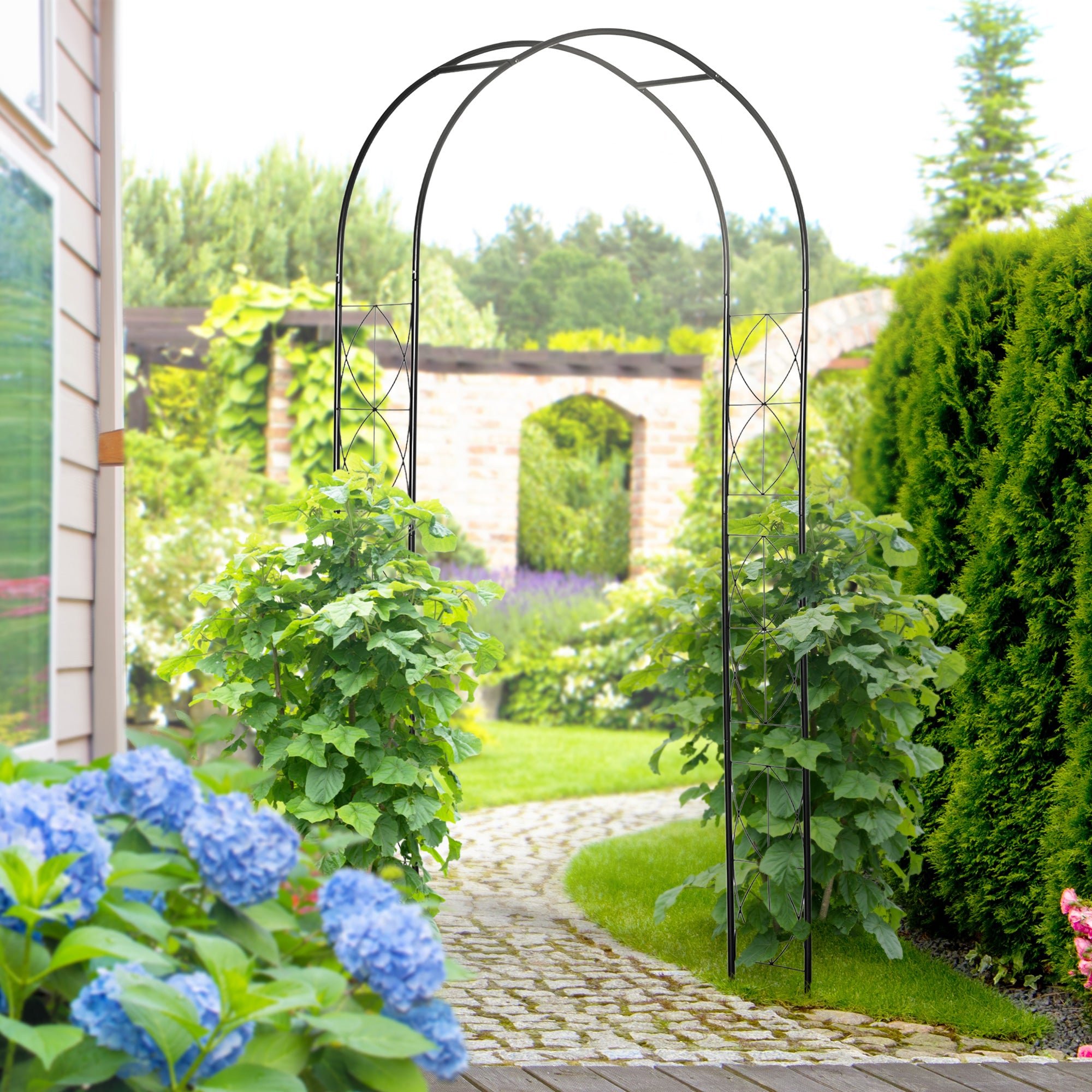 Arco de Jardim Decorativo Metal Treliça para Plantas 114x30x230 cm Preto