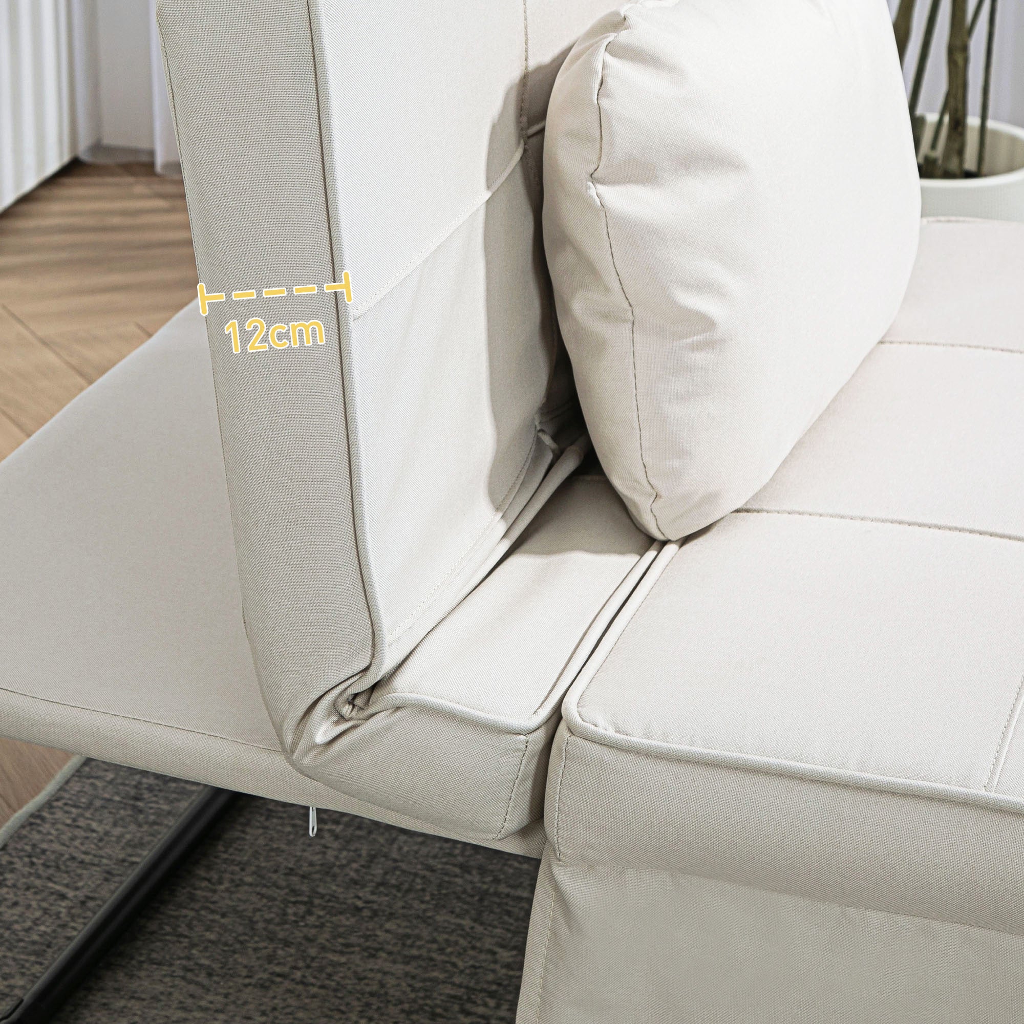 Sofá Cama Individual 3 em 1 Estofado em Linho 95x189x43 cm Branco Gelo
