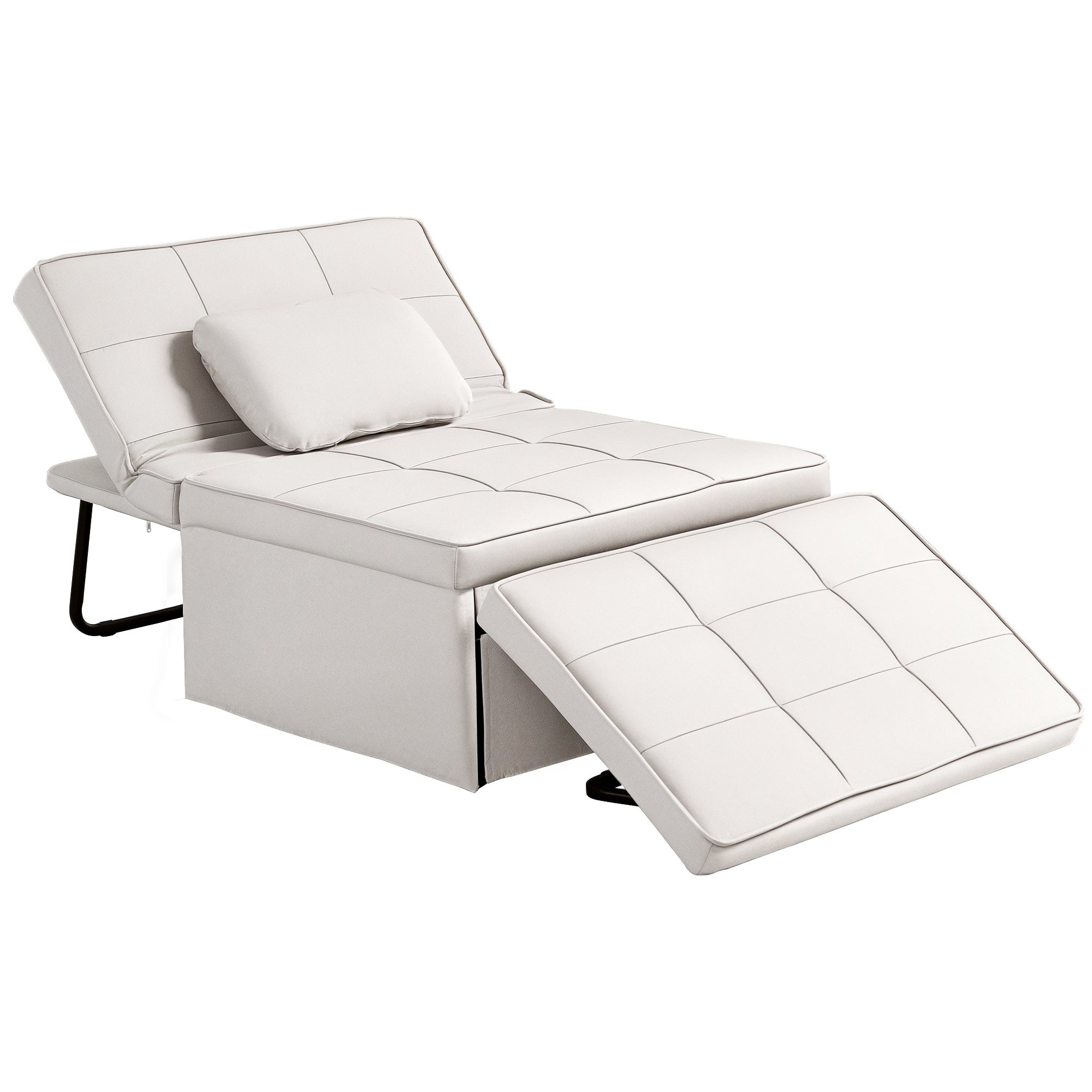 Sofá Cama Individual 3 em 1 Estofado em Linho 95x189x43 cm Branco Gelo