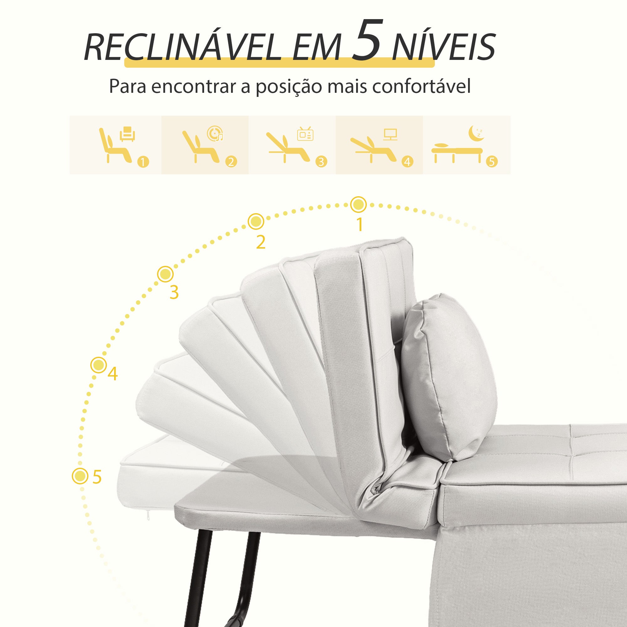 Sofá Cama Individual 3 em 1 Estofado em Linho 95x189x43 cm Branco Gelo