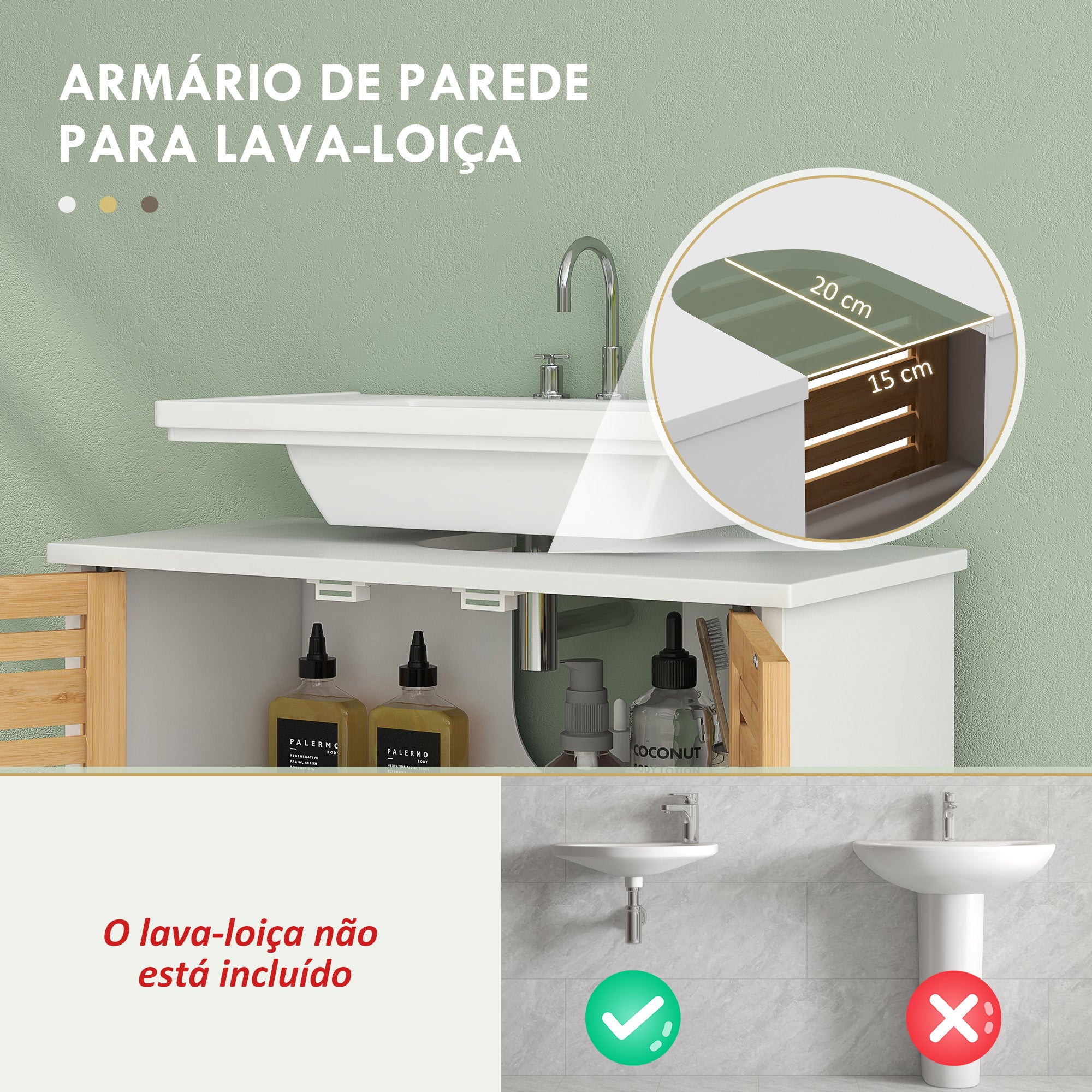 Móvel para Lavatório Moderno Branco e Madeira 60x30x60 cm