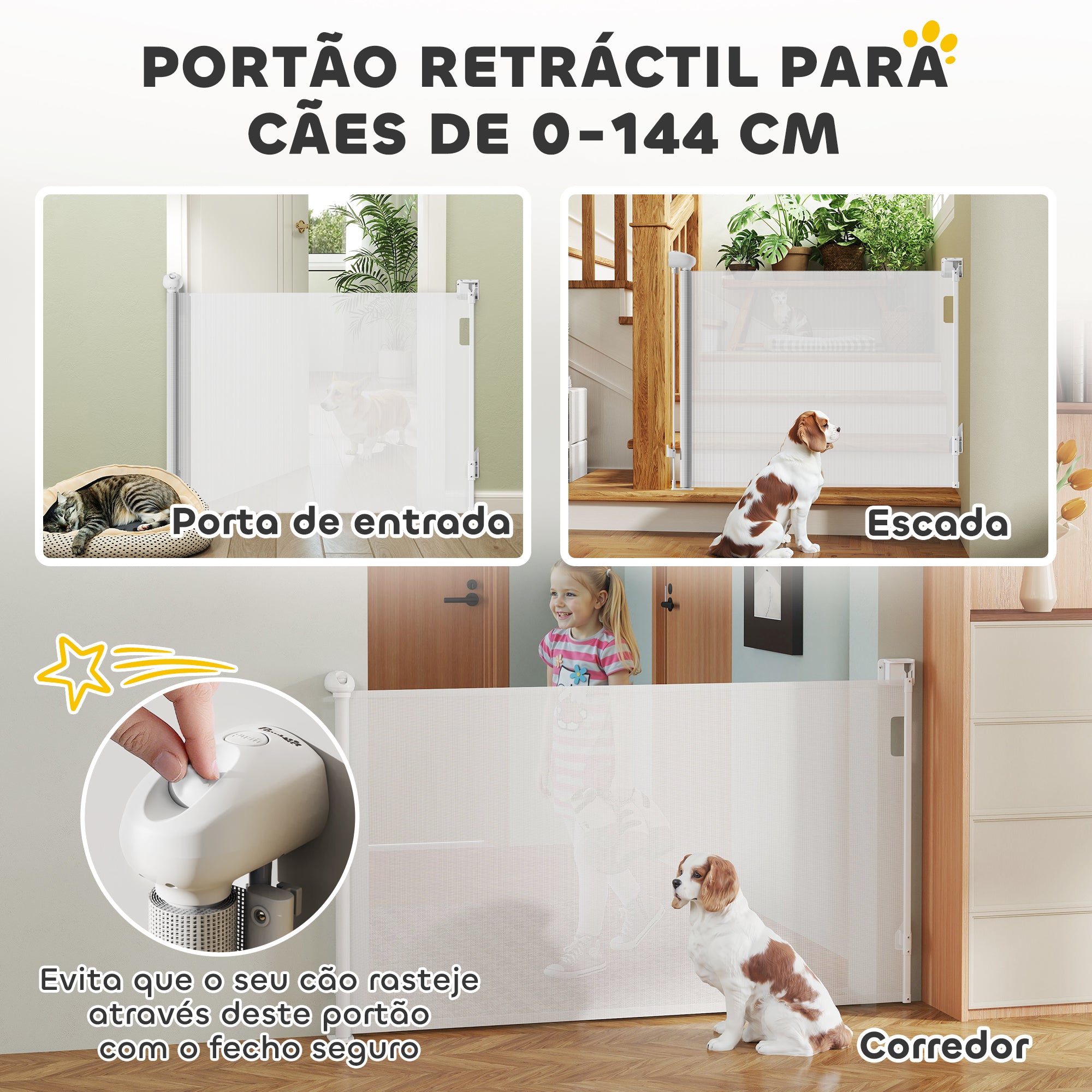 Barreira para Cães Retrátil Branca 149x10x87,5 cm