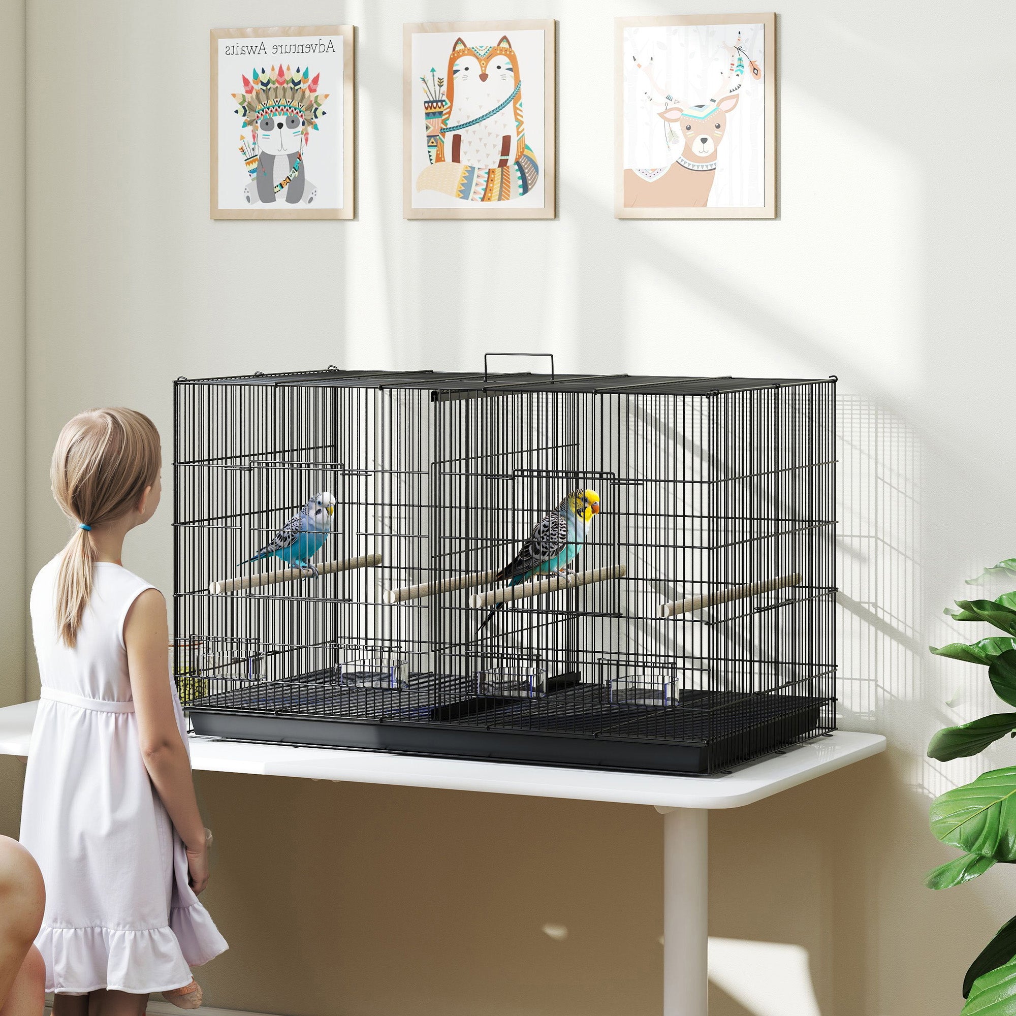 Gaiola para Pássaros com Divisória 94x57x57 cm - Cor Preto