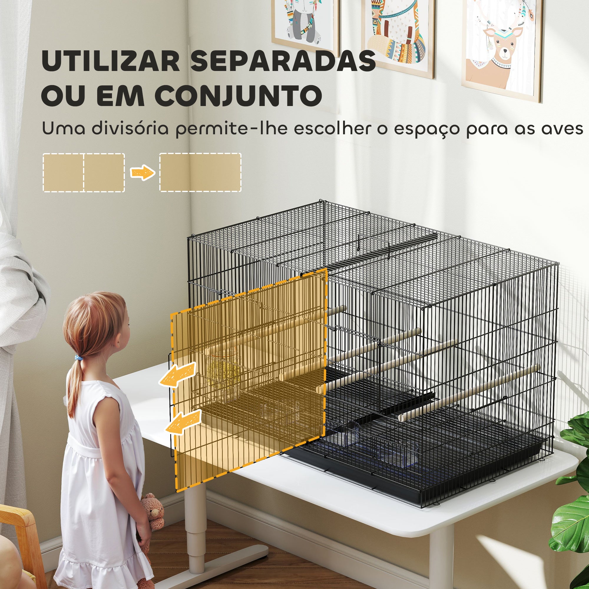 Gaiola para Pássaros com Divisória 94x57x57 cm - Cor Preto