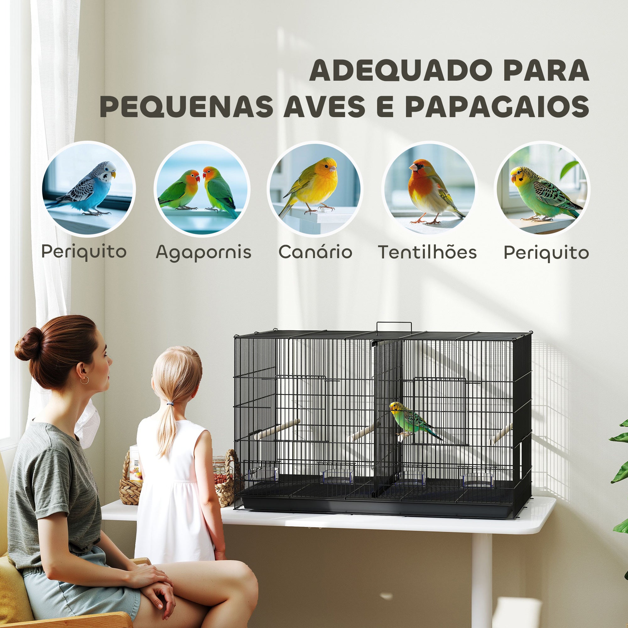 Gaiola para Pássaros com Divisória 94x57x57 cm - Cor Preto