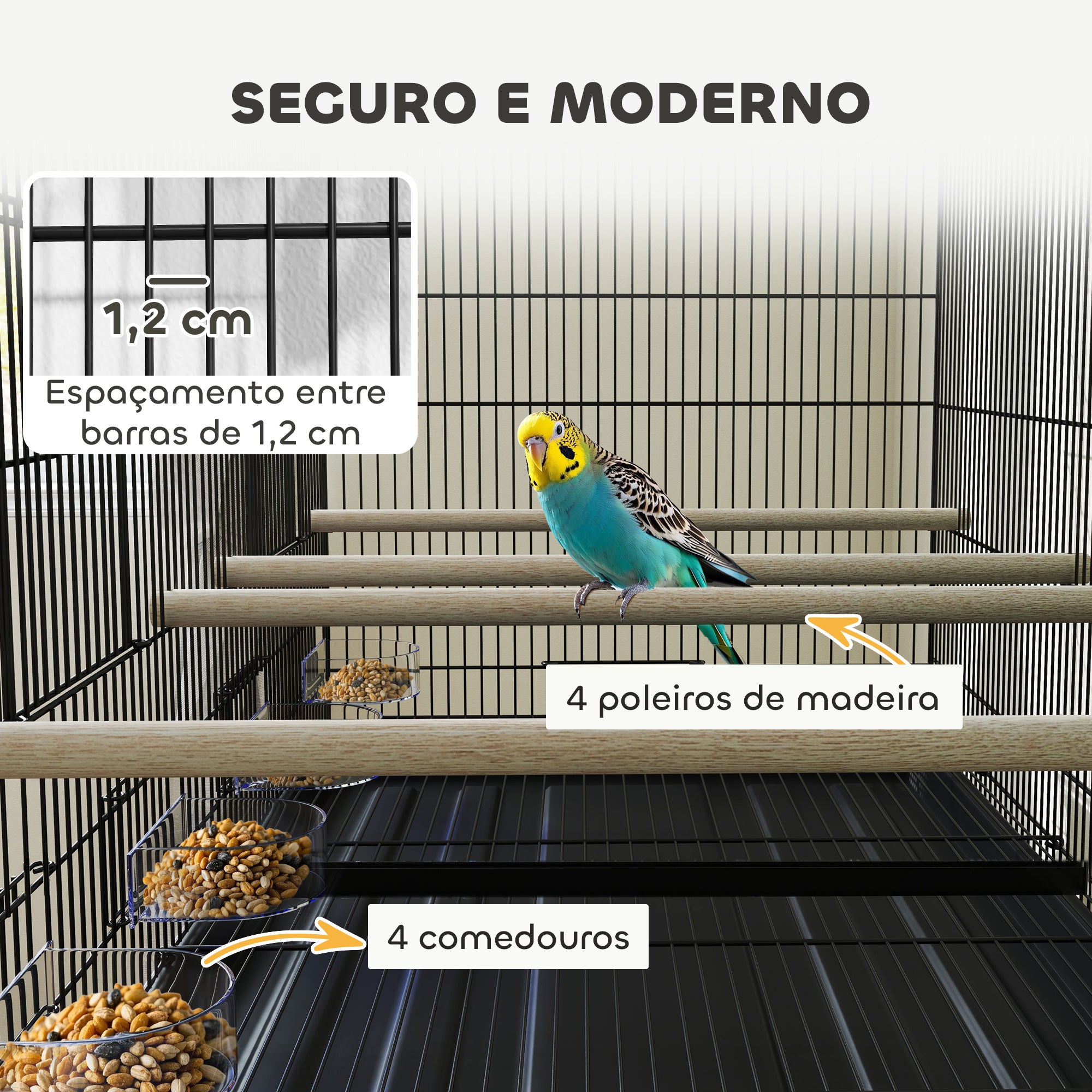 Gaiola para Pássaros com Divisória 94x57x57 cm - Cor Preto