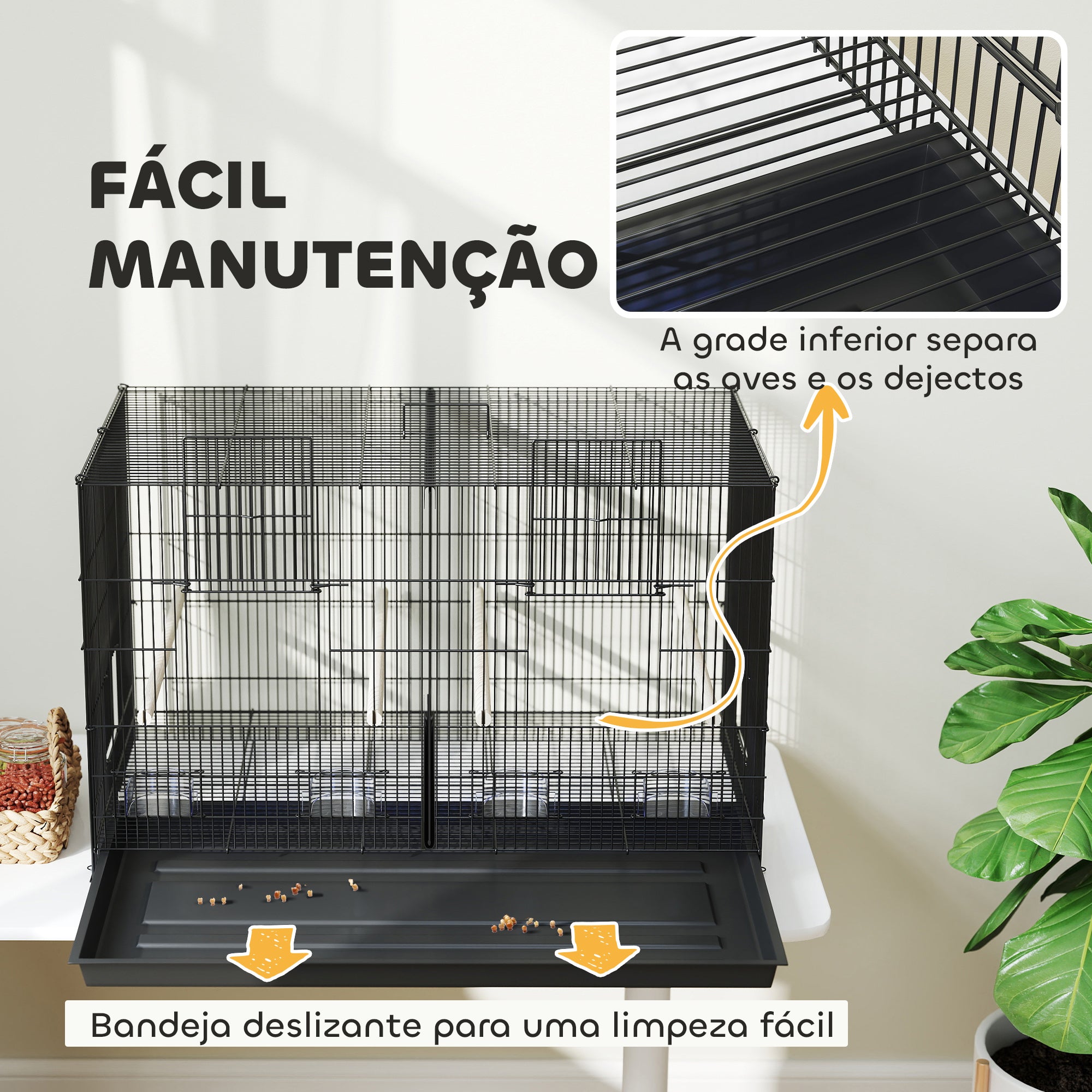 Gaiola para Pássaros com Divisória 94x57x57 cm - Cor Preto