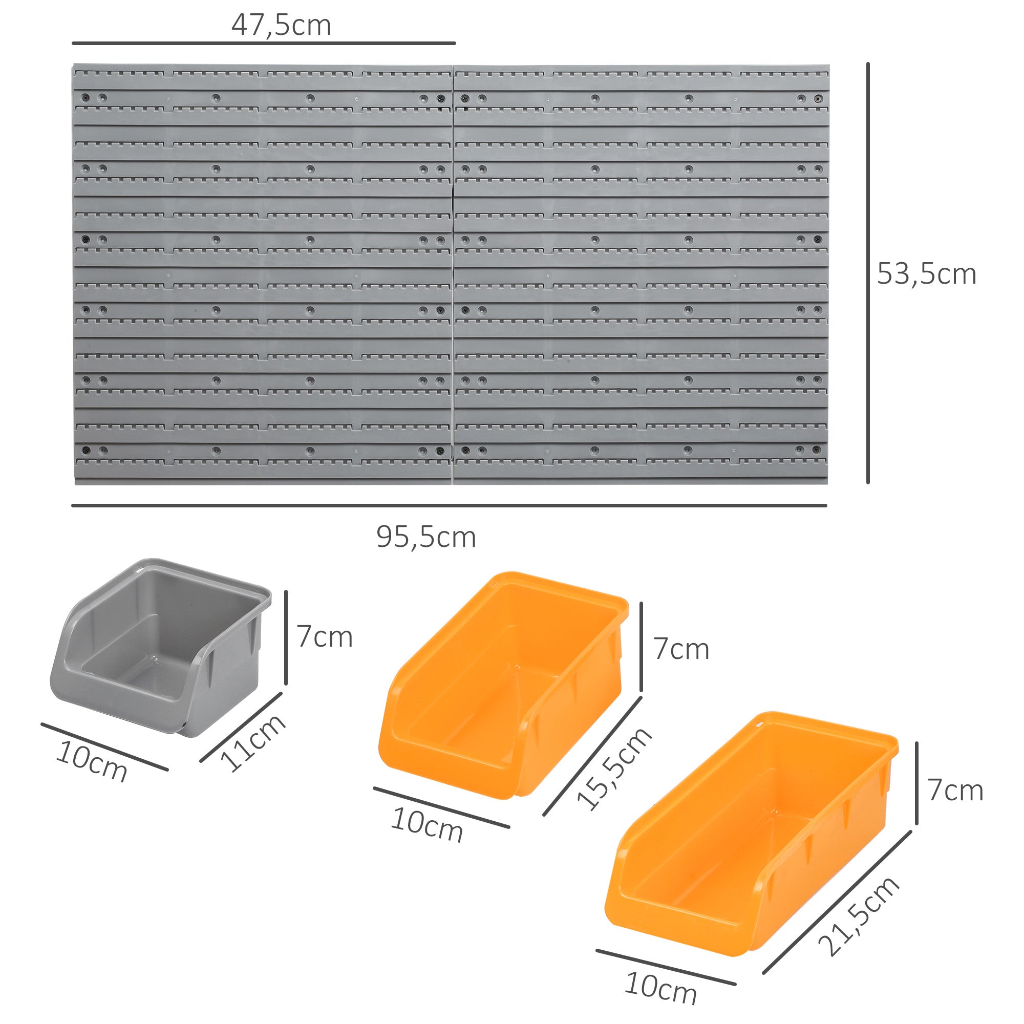 Organizador de Ferramentas com 28 Caixas Empilháveis e Ganchos - 95,5x22,5x53,5 cm - Laranja