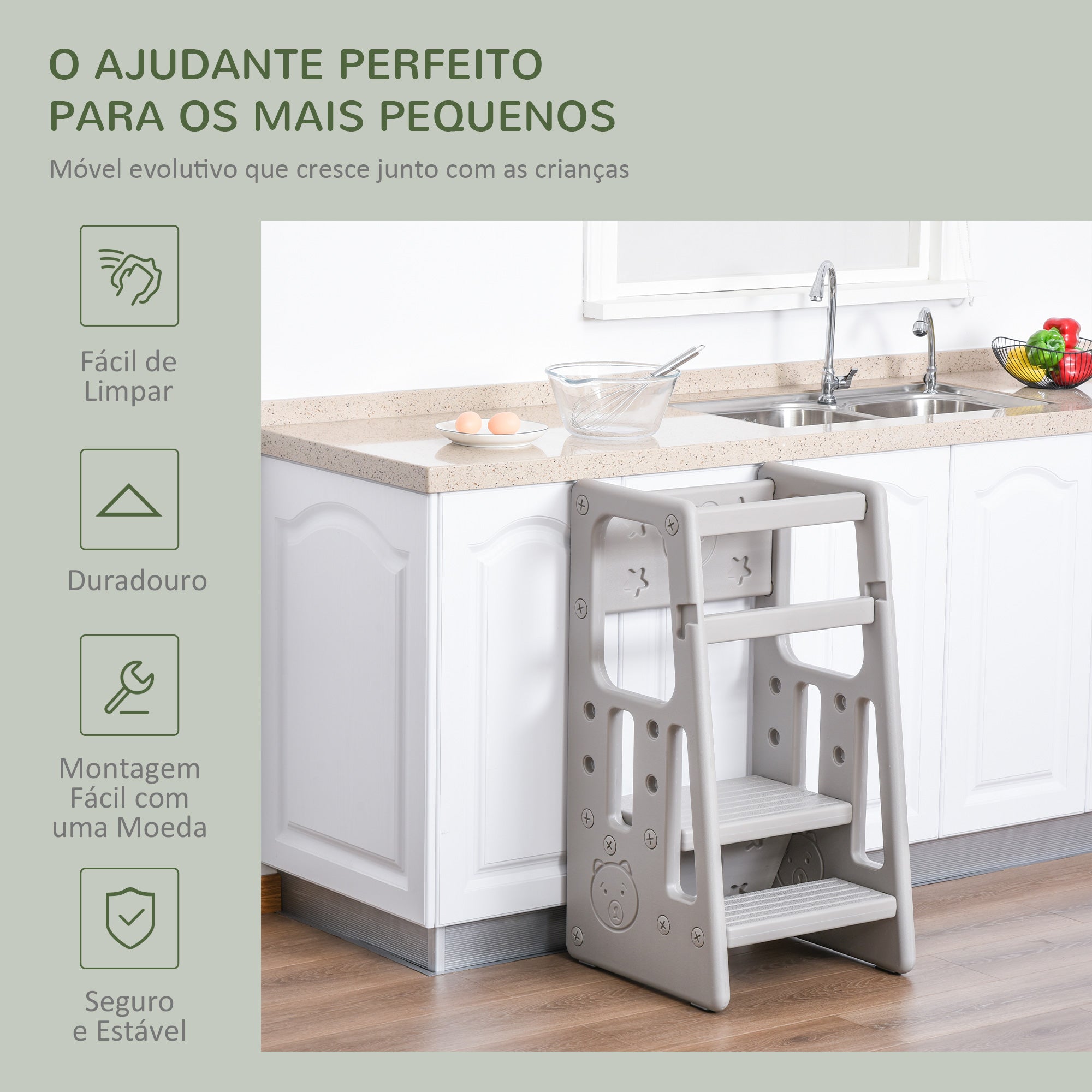 Banco Infantil – 47x47x90cm – Cinza – HDPE