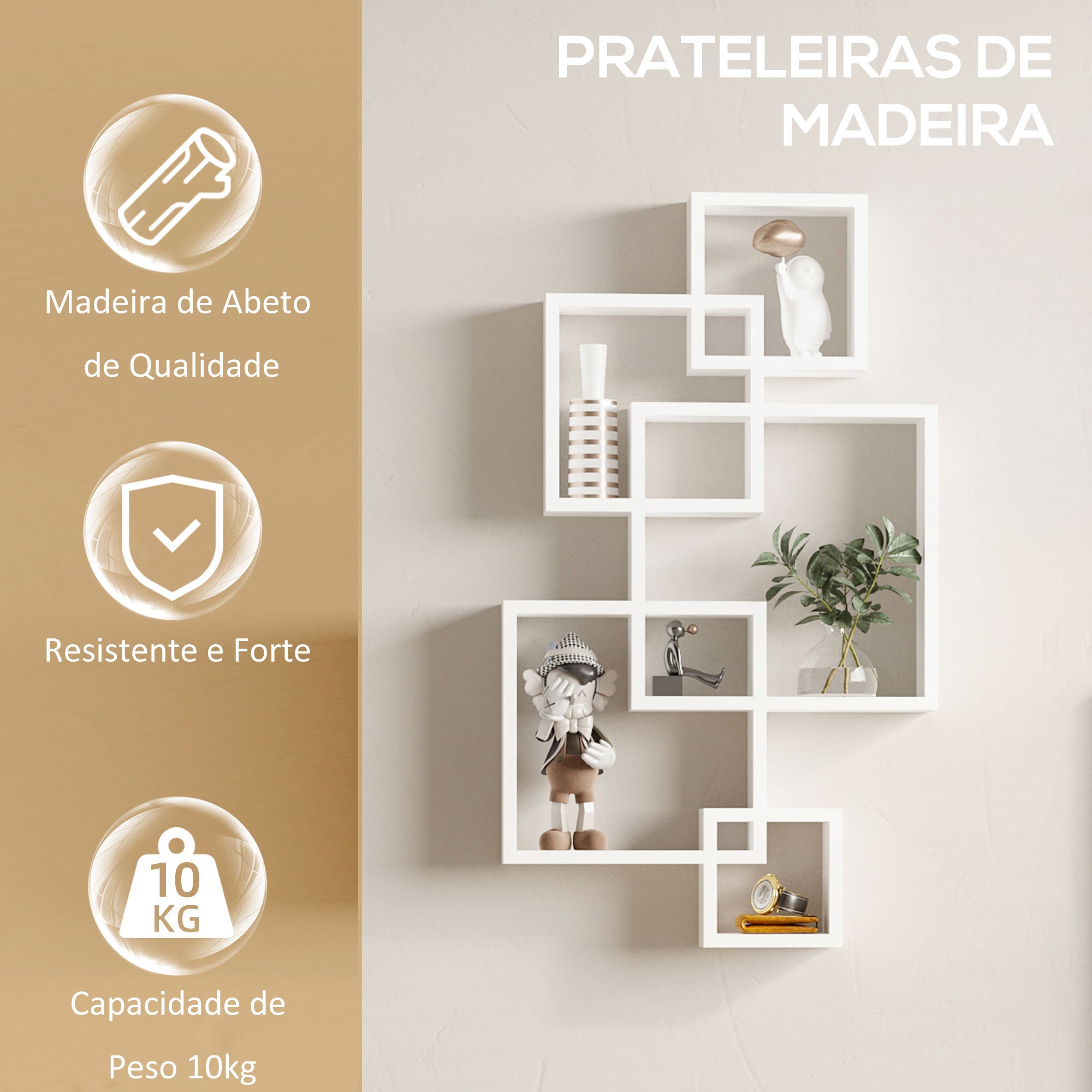 Estante de Parede 5 Cubos Madeira 49,5x10,2x86cm Branco