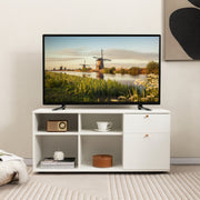 Gabinete de Armazenamento de Entrada com 2 Gavetas 4 Cubos e Pés Ajustáveis Vitrine de Chão Gabinete de Consola de TV Moderno Branco