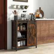 Aparador de Armazenamento Estilo Quinta de 81 cm com Porta Deslizante de Celeiro Estantes Ajustáveis para Sala de Jantar Castanho