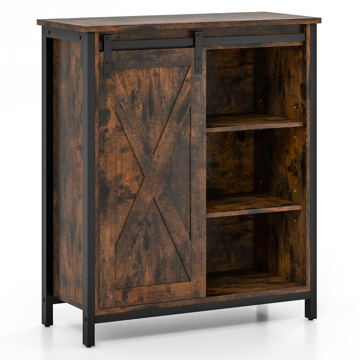 Aparador de Armazenamento Estilo Quinta de 81 cm com Porta Deslizante de Celeiro Estantes Ajustáveis para Sala de Jantar Castanho