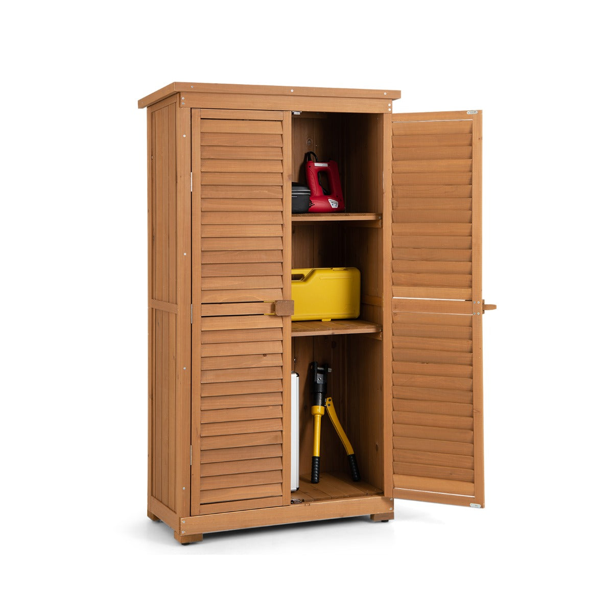 Gabinete de Ferramentas de Jardim em Madeira com 3 Estantes Desmontáveis para Armazenamento 87 x 47 x 160 cm