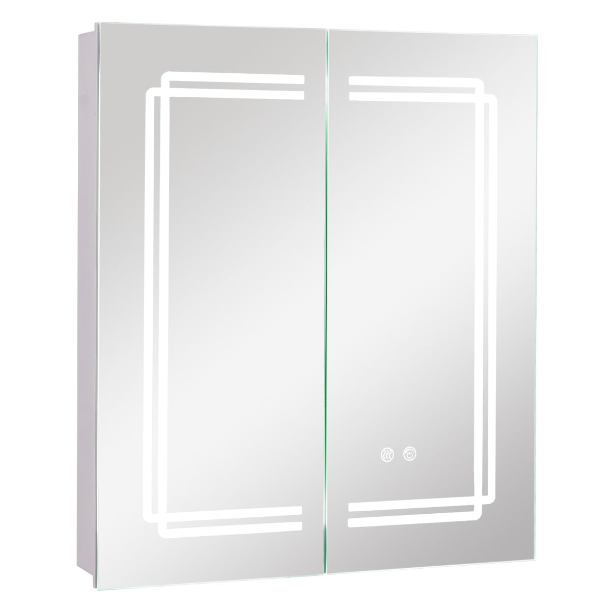 Gabinete de Medicina de Casa de Banho 60 x 70 CM com Espelho de Parede Armário de Espelho Iluminado com LED 3 Cores de Luz Ajustável Antivapor