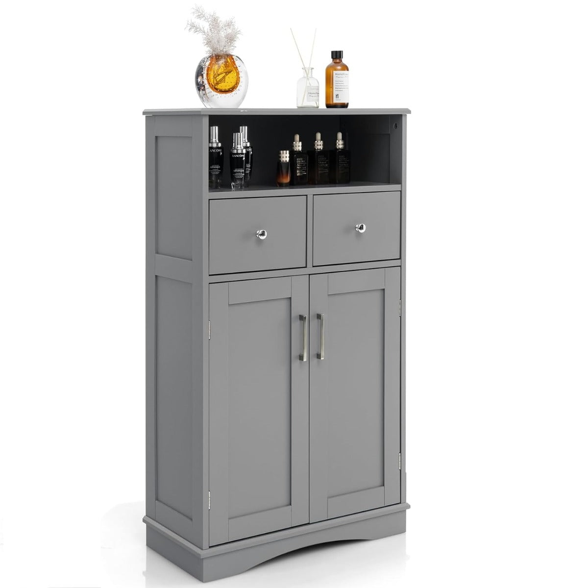 Gabinete de Chão para Casa de Banho – 60 x 30 x 108 cm – Cinzento – MDF