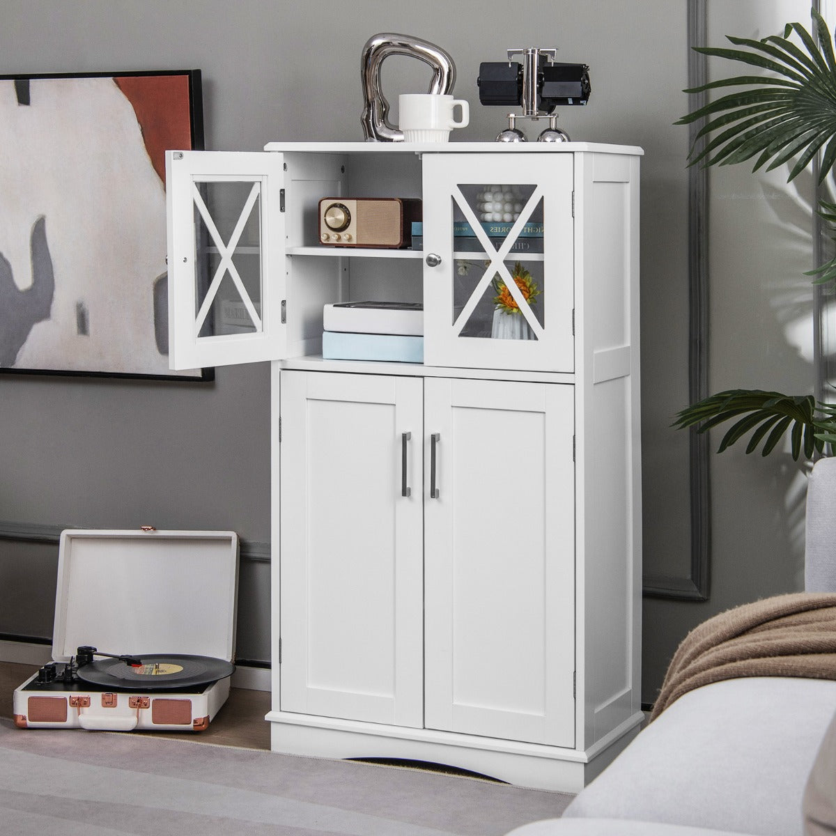 Armário de Casa de Banho Gabinete Independente em Madeira com 2 Portas e 3 Prateleiras Ajustáveis Móvel Auxiliar de Casa de Banho 60 x 30 x 108 cm Branco