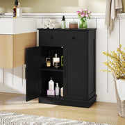 Gabinete de Madeira com Gaveta Grande e Prateleiras Extraíveis e Ajustáveis para Quarto, Sala e Estúdio 56 x 30 x 80 cm Preto