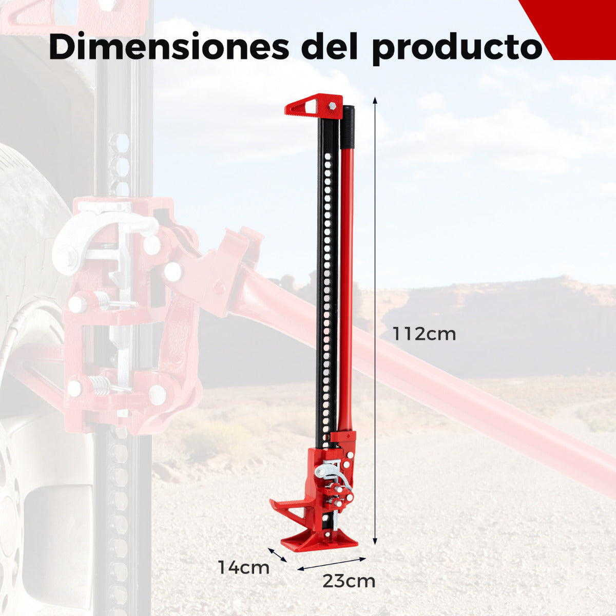 Gato Agrícola de 112 cm com Trinquete de Carga 3000 kg para Elevação de Automóveis - Vermelho