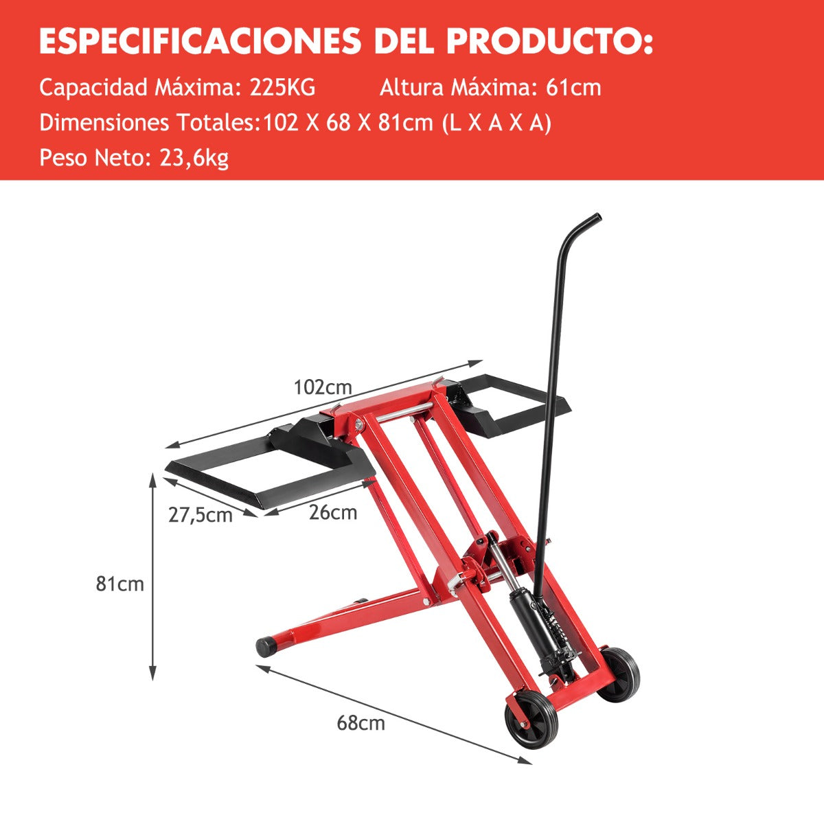 Elevador para Cortacésped – até 60 cm de altura de elevação – metal