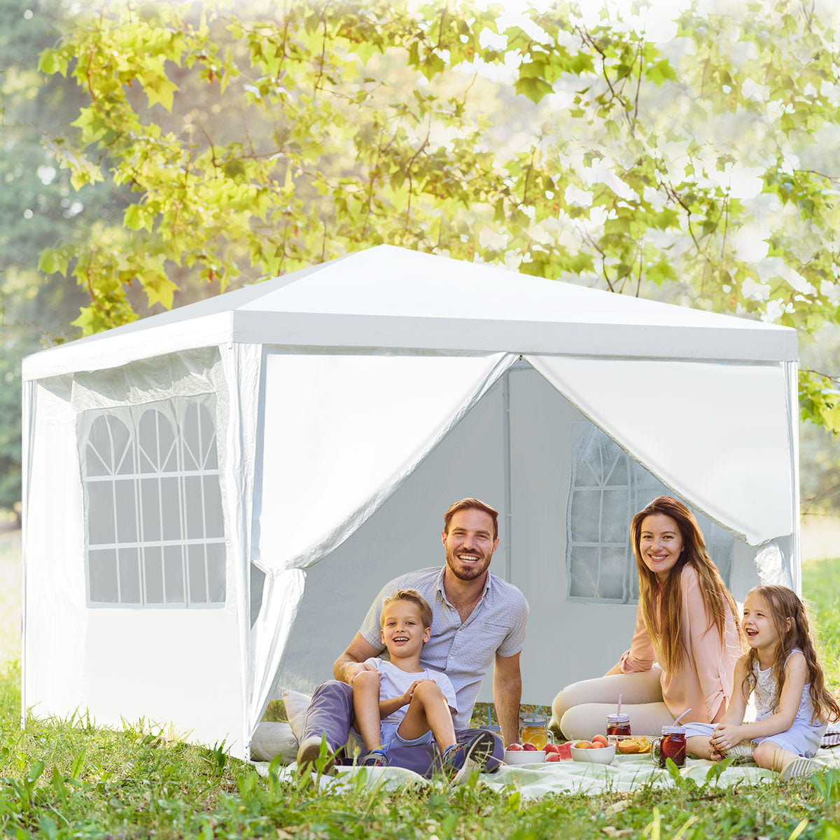 Gazebo Pabellón Plegável 3 x 3 m com 4 Paredes Laterais Desmontáveis - Branco