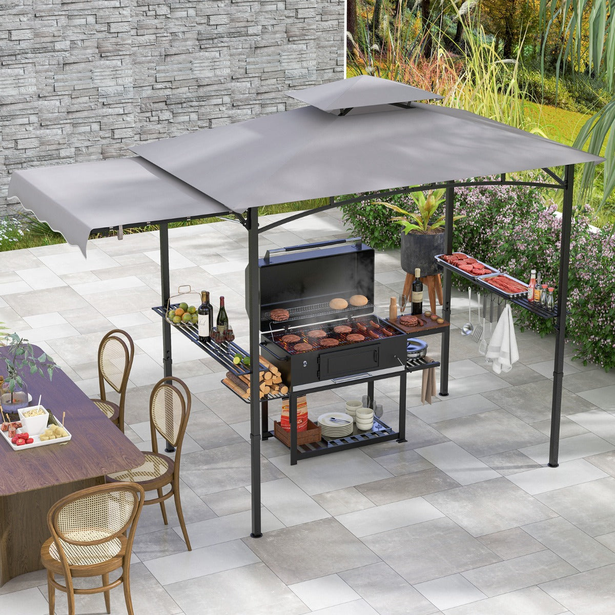 Gazebo para Churrasco – 318 x 153 cm – Cinzento – Metal