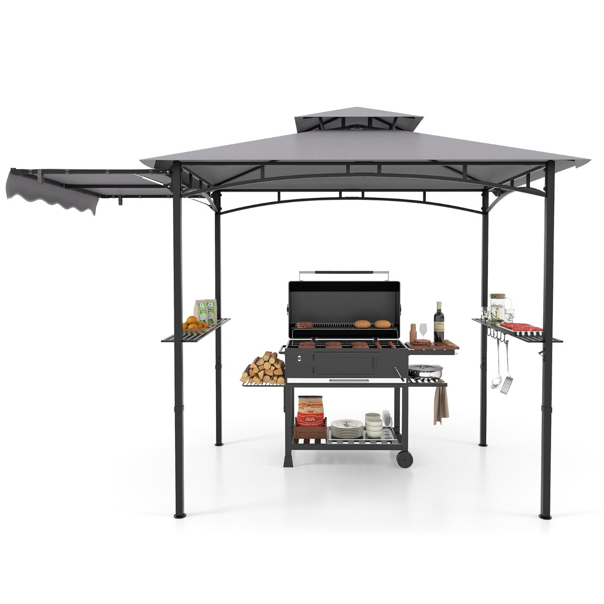 Gazebo para Churrasco – 318 x 153 cm – Cinzento – Metal