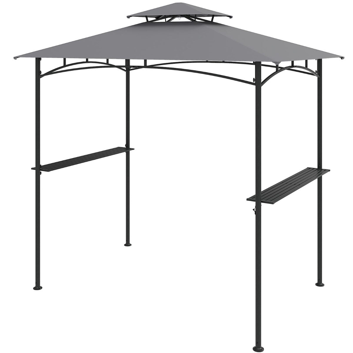 Gazebo para Parrilla 242 x 150 cm com Estrutura Metálica e 2 Estantes - Cinzento