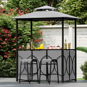 Conjunto de Gazebo para Parrilla com 2 Taburetes e Estante Metálico - Cinzento