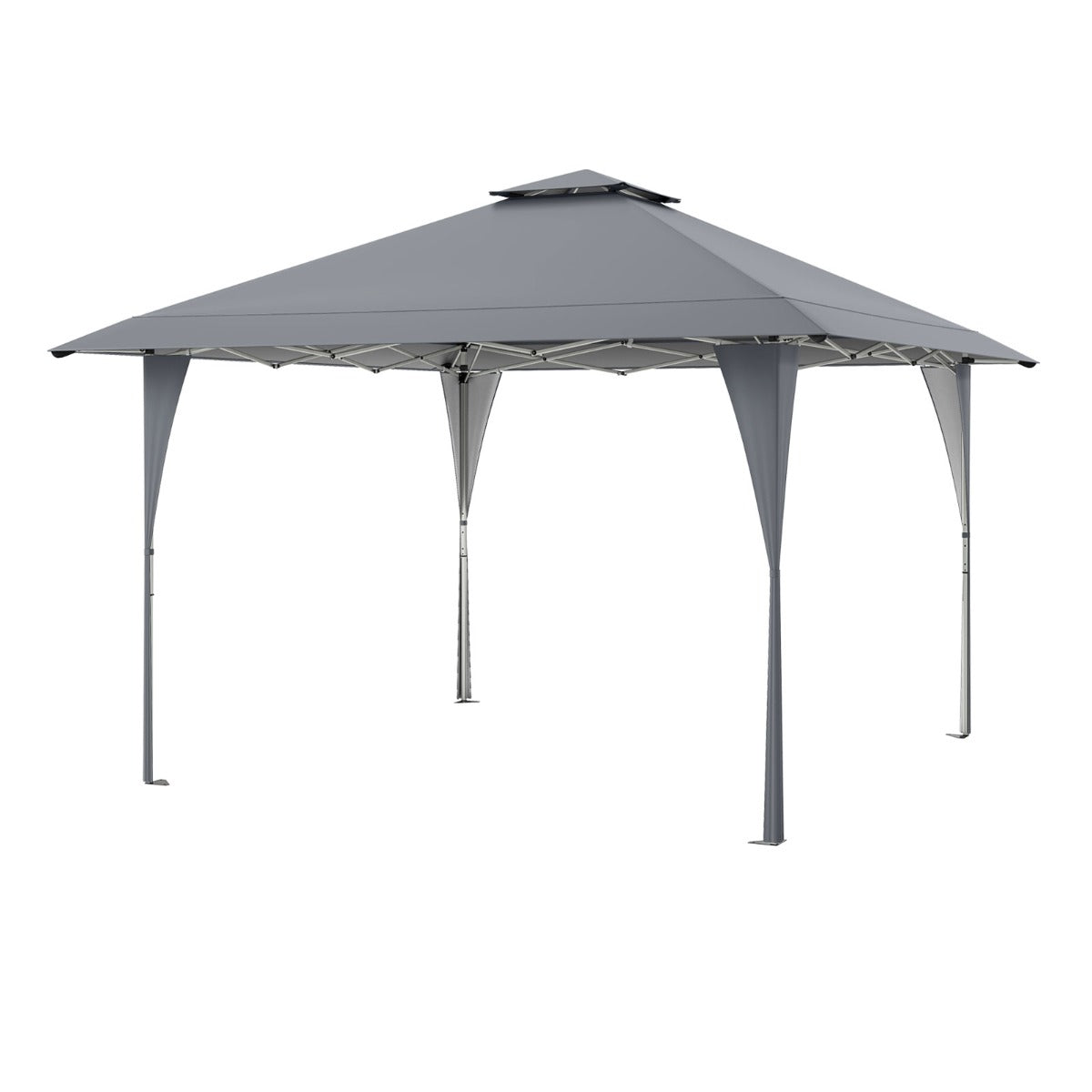Gazebo Emergente com Bolsa de Transporte Portátil 8 Estacas 4 Cordas de Vento para Pátio Jardim Camping 390 x 390 cm Cinzento