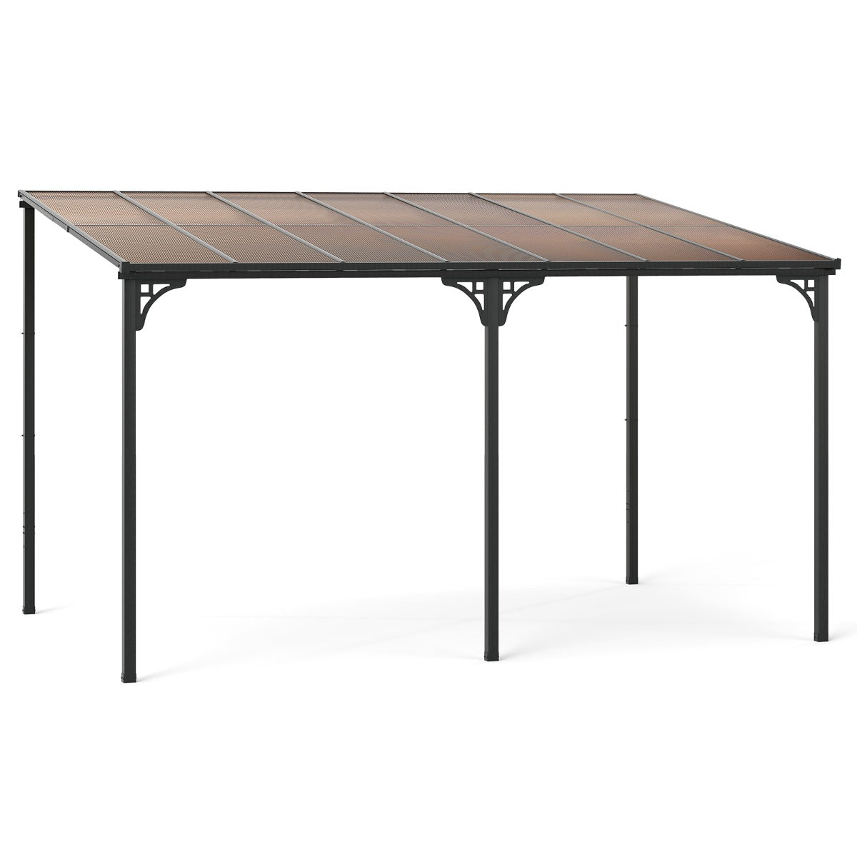 Pérgola de Pátio Montada na Parede com Cobertura de Policarbonato Preto 305 x 400 cm
