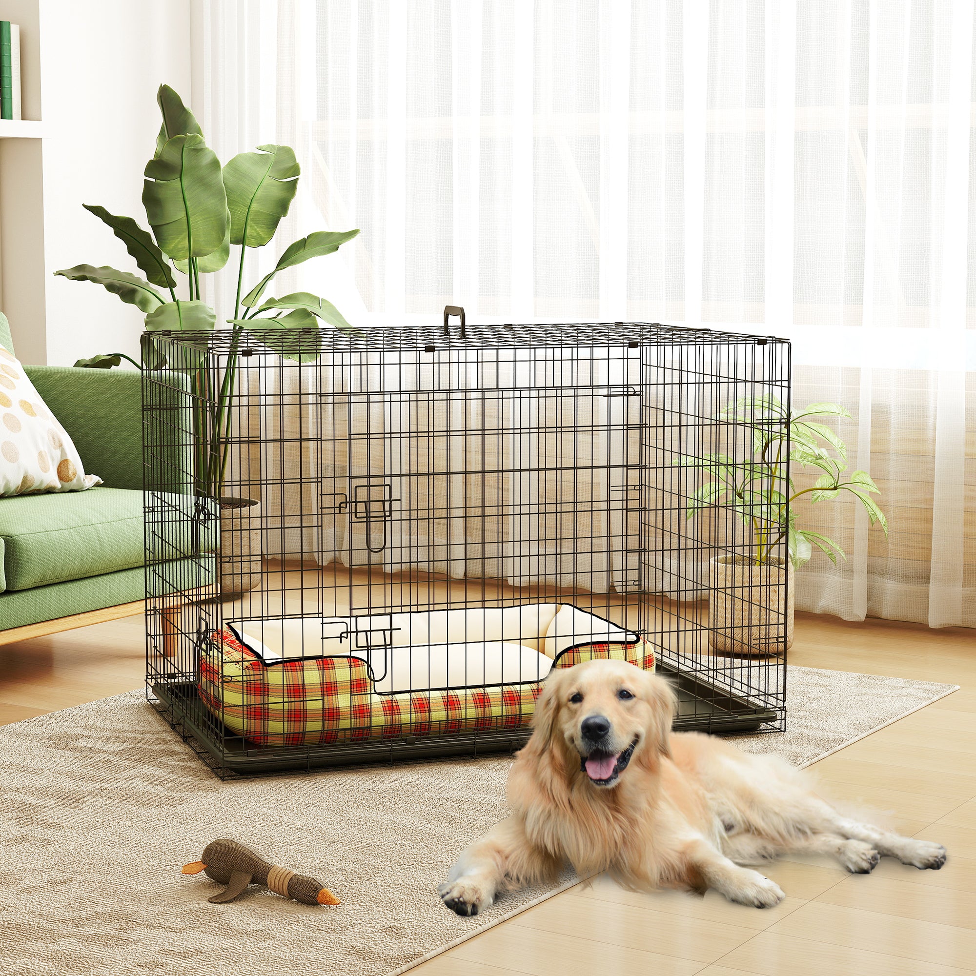Gaiola para Cães 121x74,5x81cm Preto - Transporte Confortável e Seguro