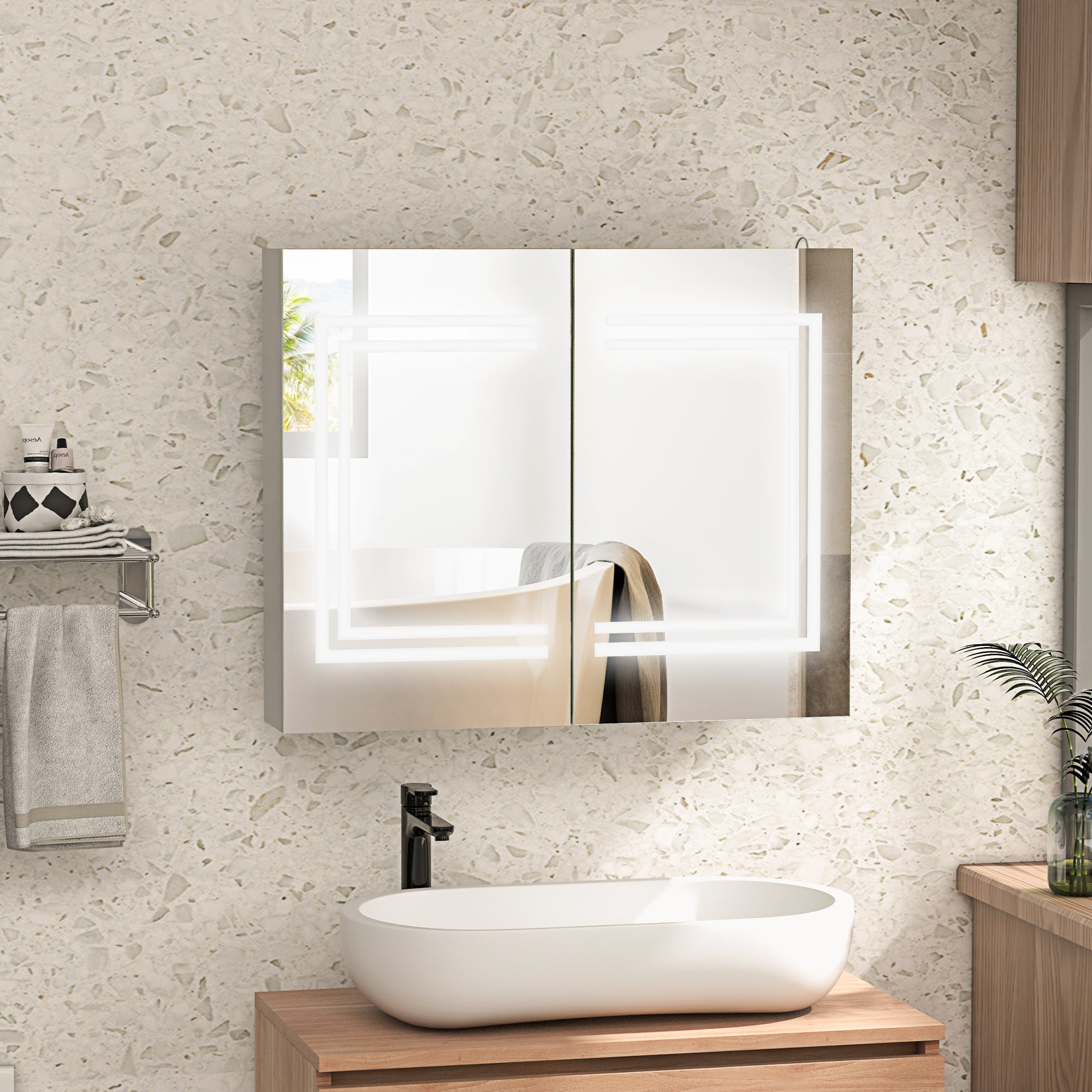 Armário Casa de Banho com Espelho LED 80x15x65 cm Branco de Alto Brilho