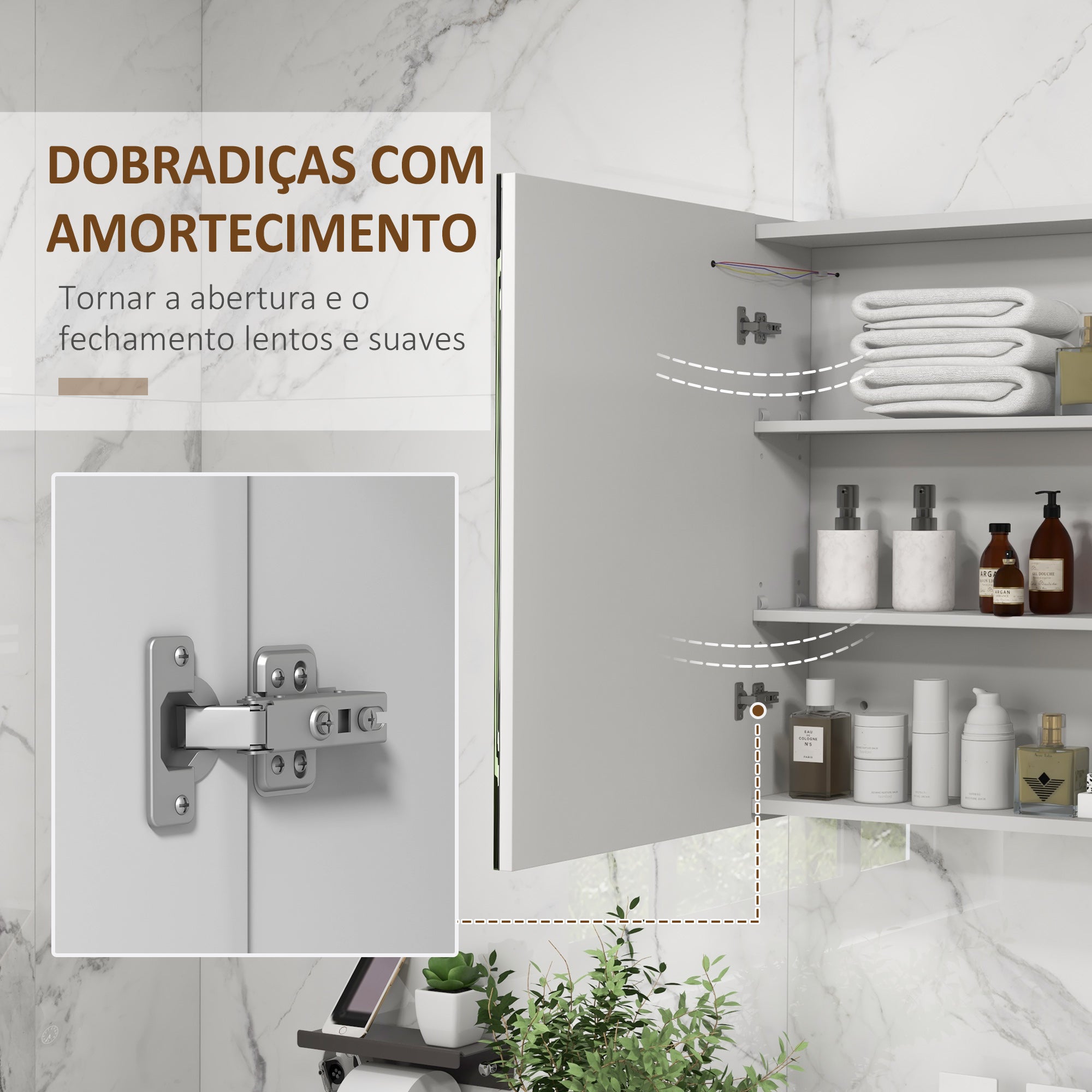 Armário Casa de Banho com Espelho LED 80x15x65 cm Branco de Alto Brilho