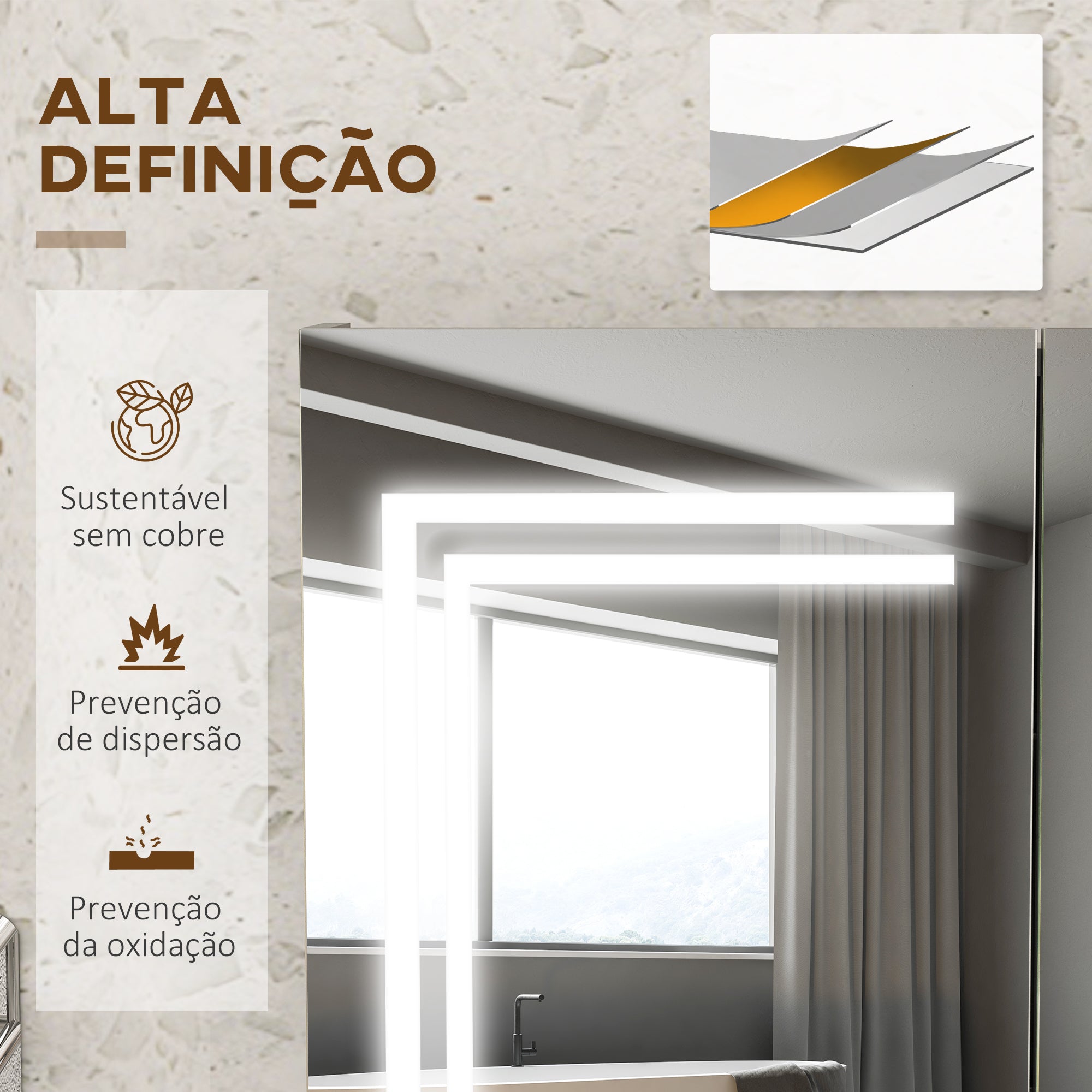 Armário Casa de Banho com Espelho LED 80x15x65 cm Branco de Alto Brilho