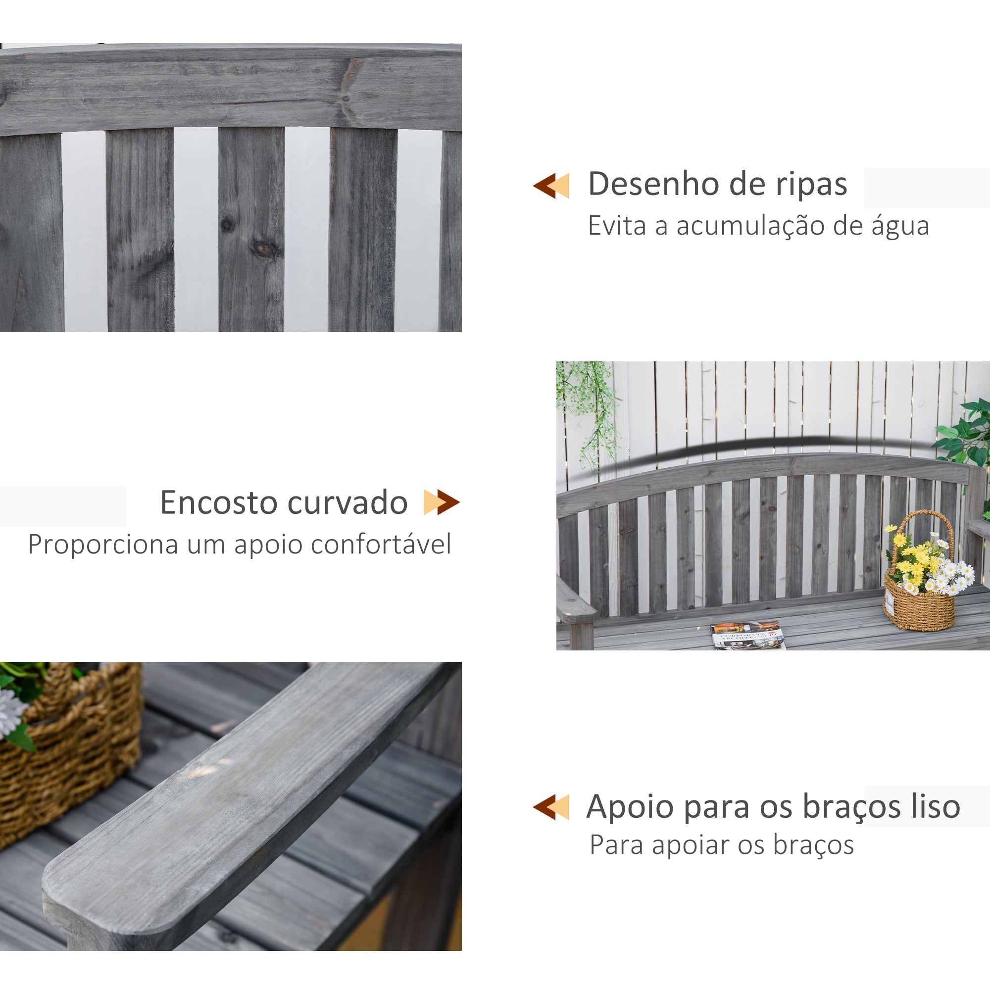 Banco de Jardim 3 Lugares Cinzento 140x50x85 cm - Madeira de Abeto