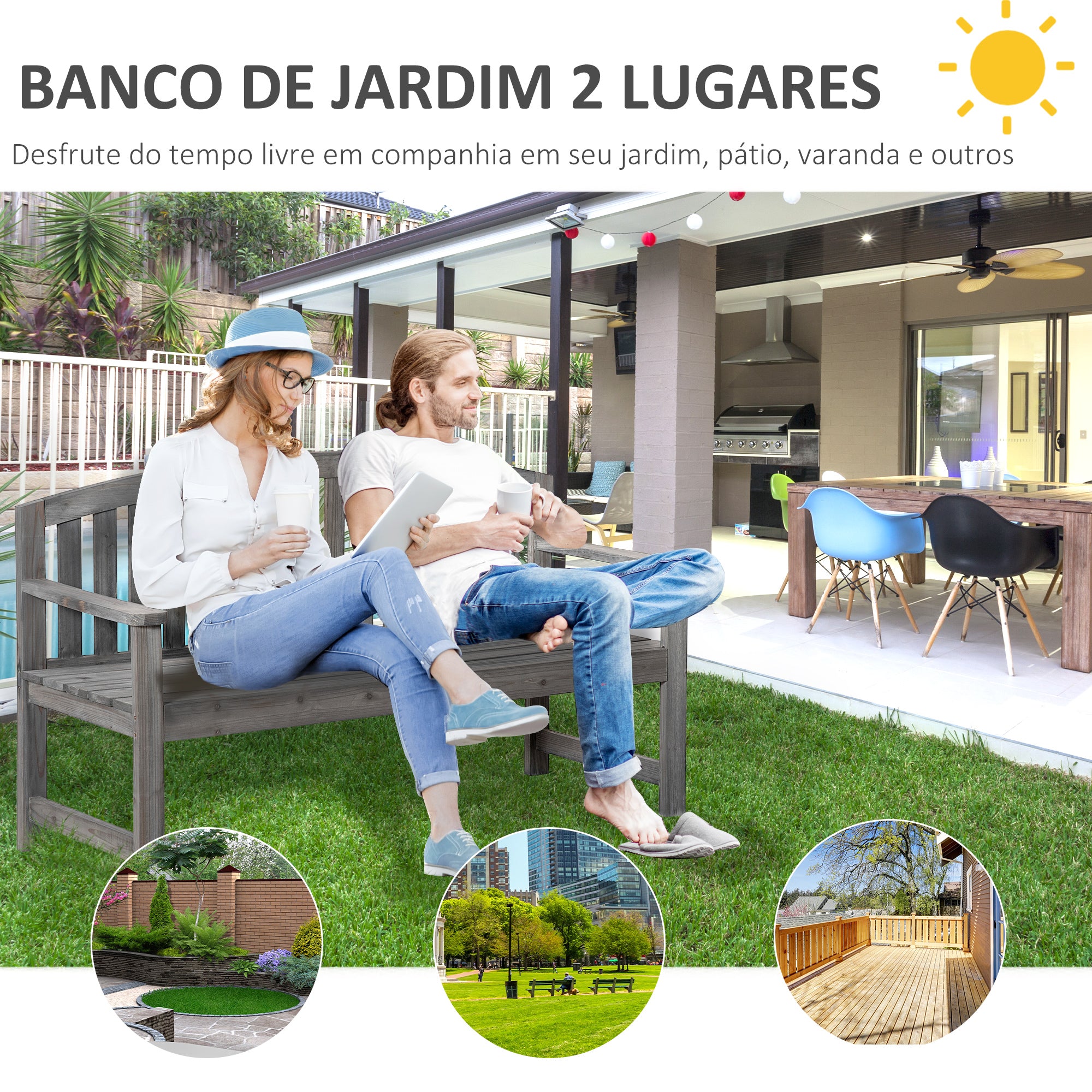 Banco de Jardim 3 Lugares Cinzento 140x50x85 cm - Madeira de Abeto