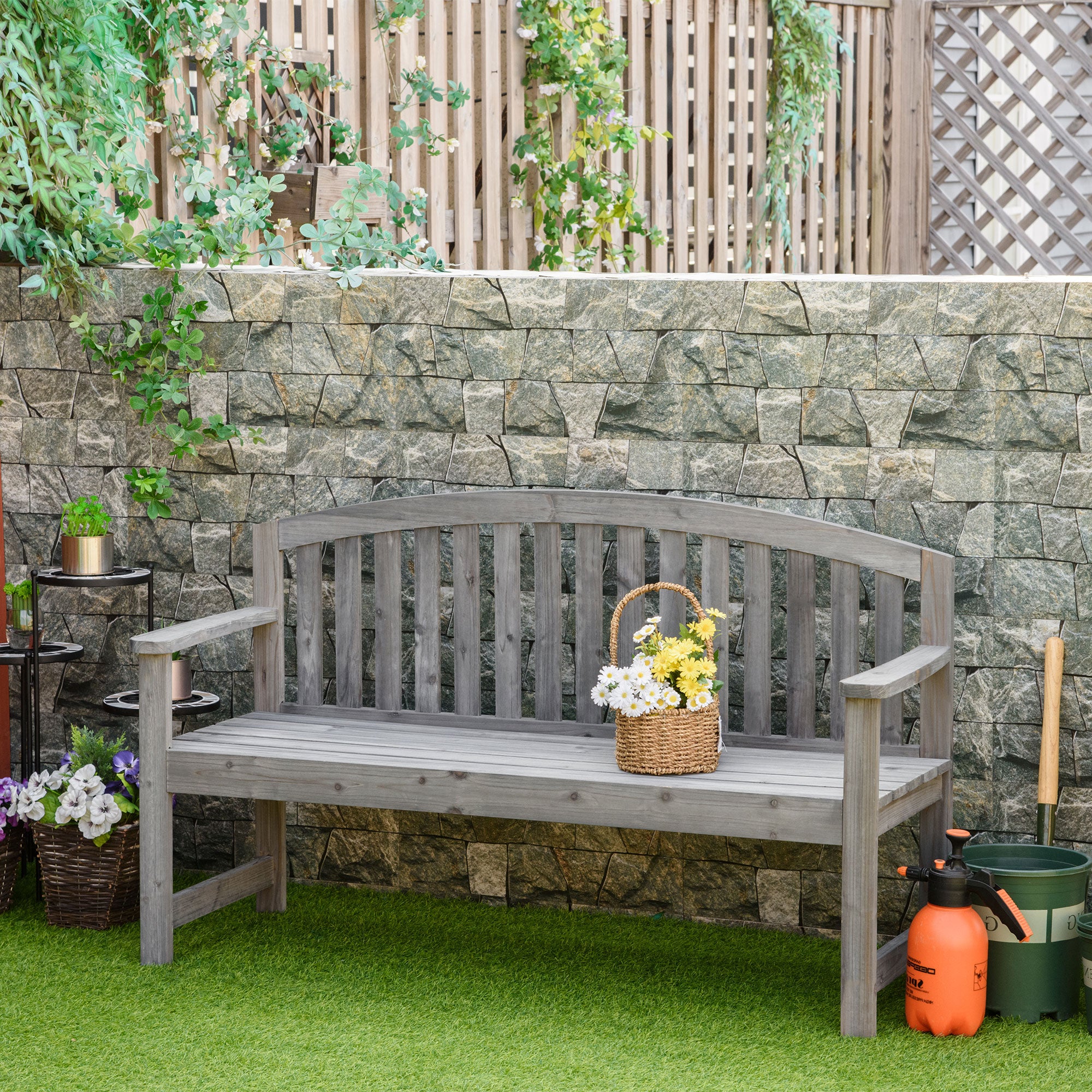 Banco de Jardim 3 Lugares Cinzento 140x50x85 cm - Madeira de Abeto