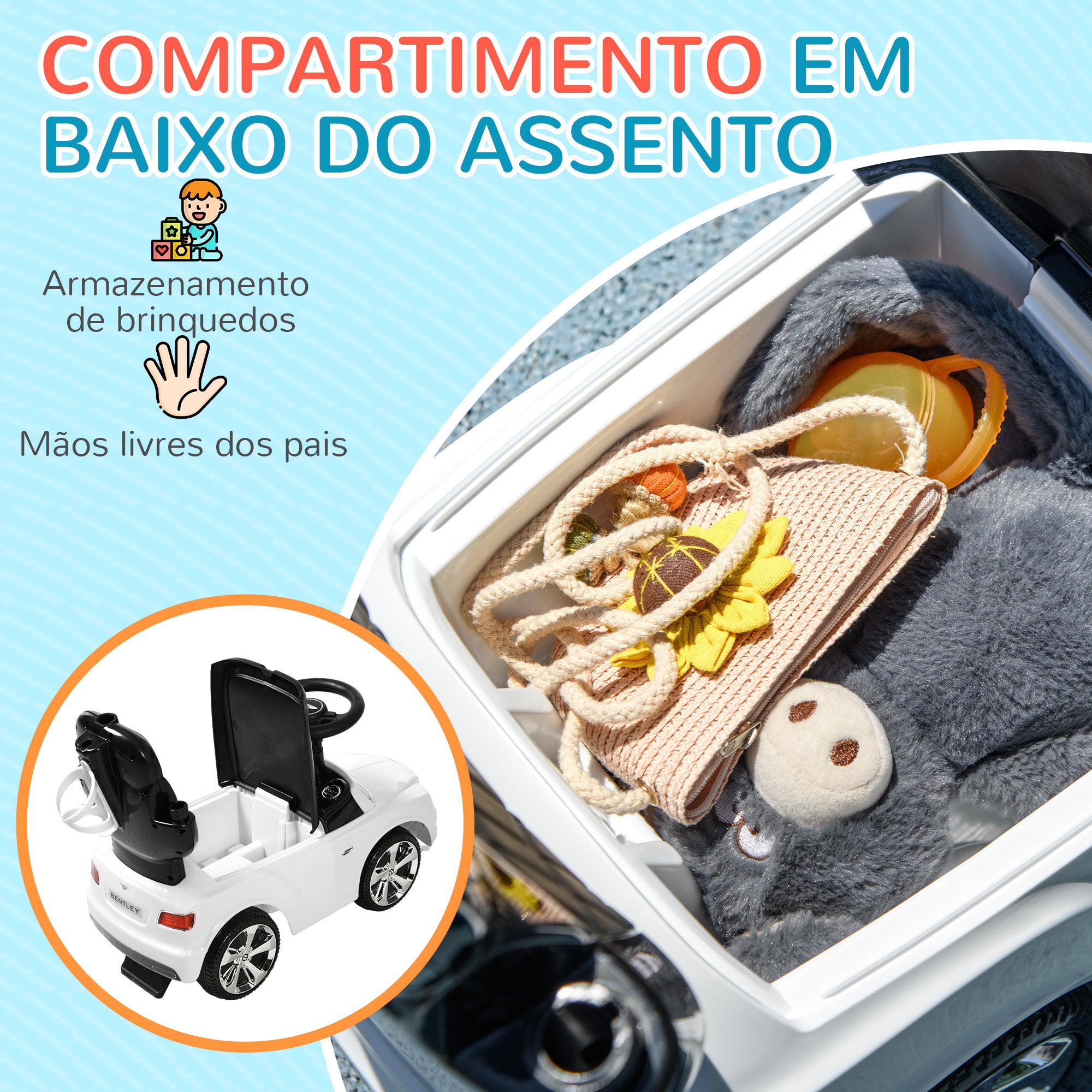Carro Andador 3 em 1 Branco 90x49x95 cm