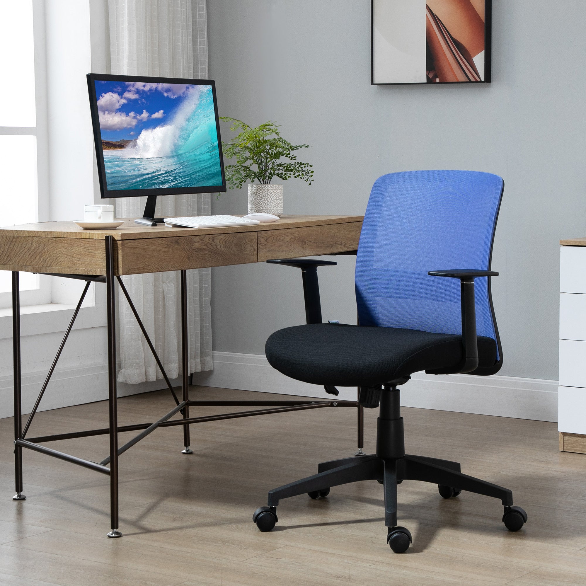 Cadeira de Escritório Giratória com Encosto Transpirável Azul 58x60x99cm